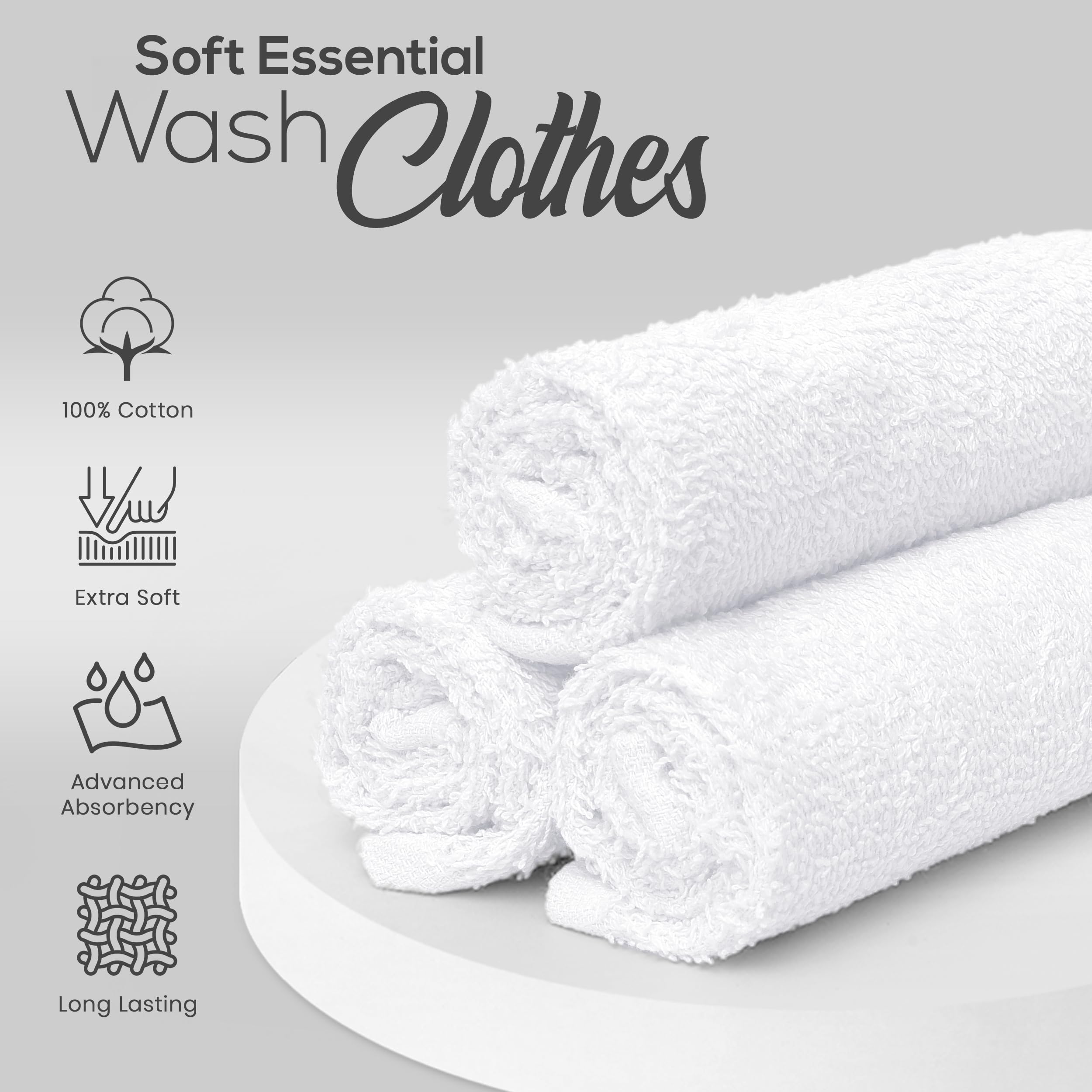 Oakias 100% Cotton Wash Cloths 60 Pack White - 12 X 12 Inches Ring Spun Cotton Facial Towels - Highly Absorbent Quick Dry Spa To