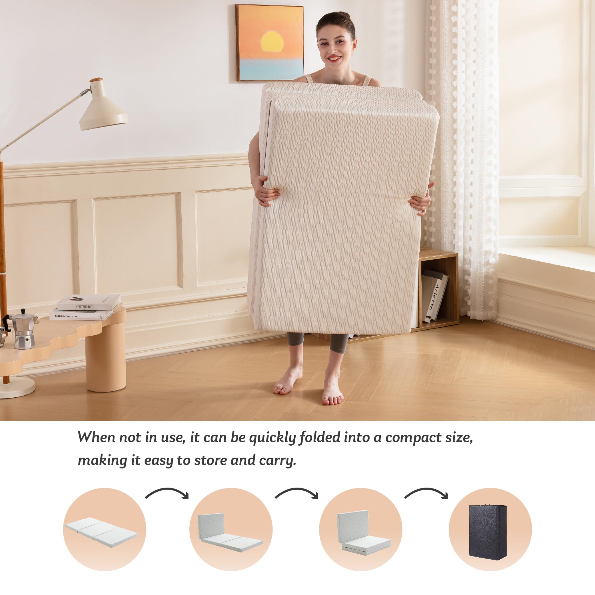 Mlily Folding Mattress, 3 Inch Twin Xl Tri-Fold Memory Foam Mattress, Foldable Mattress With Storage Bag And Washable Cover, Tra