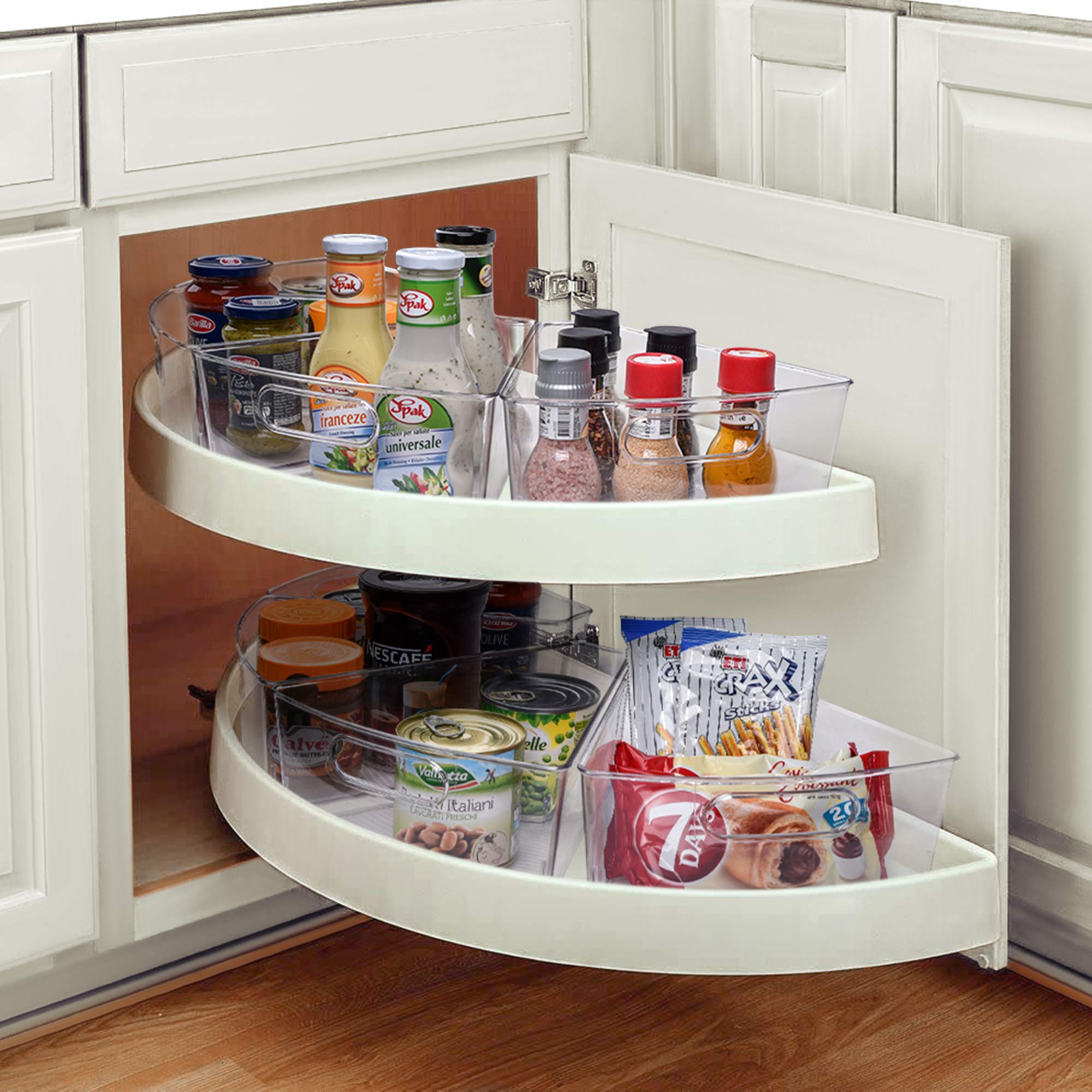 Sorbus Wedge Storage Bin Organizer Lazy Susan Organizer With Front Handle For Corner Cabinet, Great Sector Shaped Container Bins