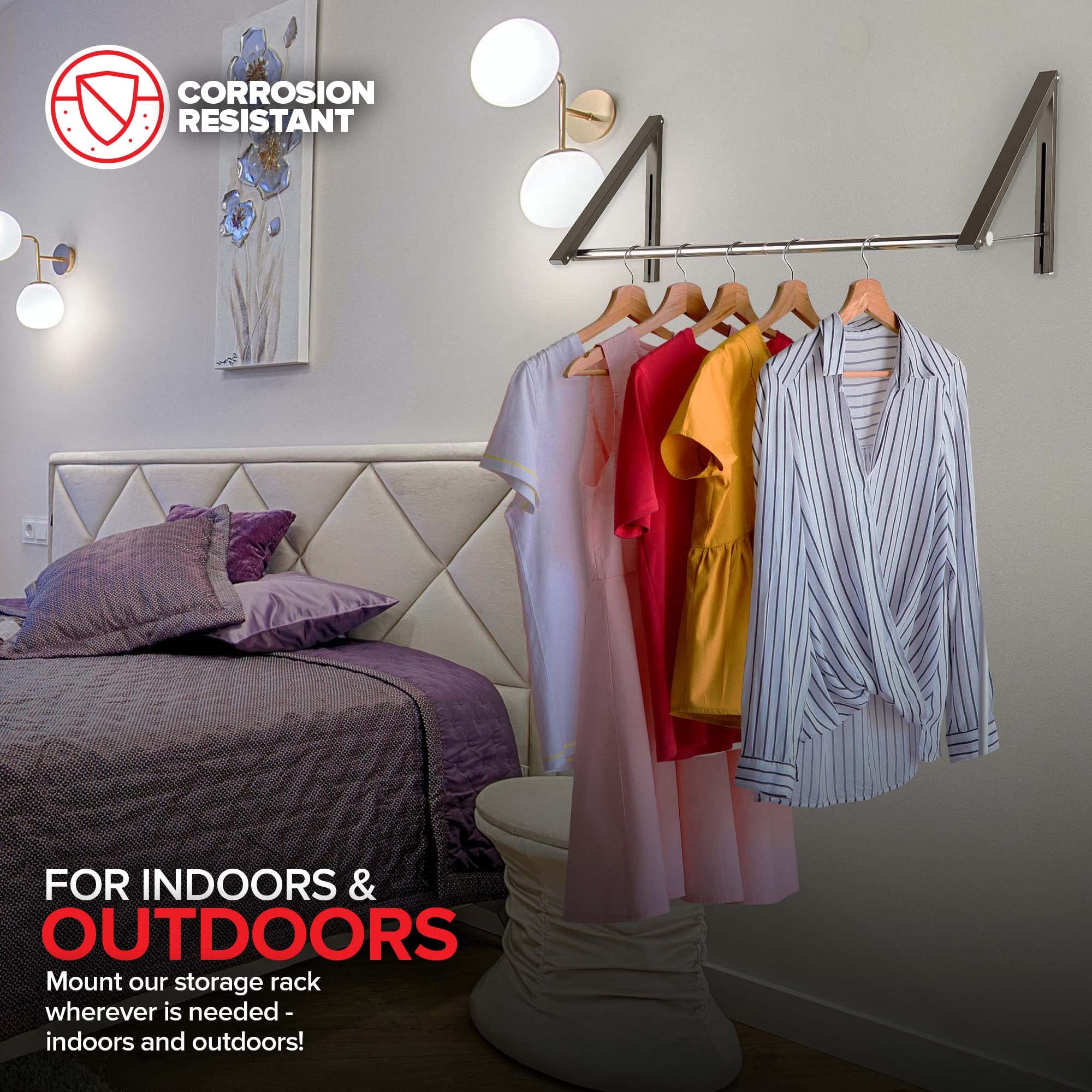 Double Foldable Clothing Rack w/Extension Rod  Wall-Mounted Retractable Clothes Hanger for Laundry Dryer Room  Hanging Drying Rod  Small Collapsible Folding Garment Racks  Dorm Accessories (Gray)