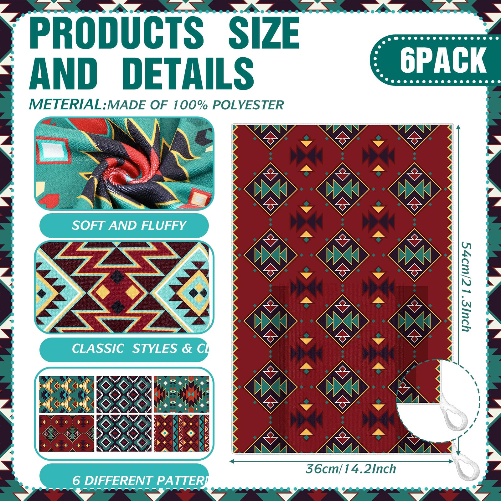 Set of 6 Western Aztec Kitchen Towels American Decorative Rustic Cloth Southwest Vintage Themed Dish Towel Bathroom Tea Towels f