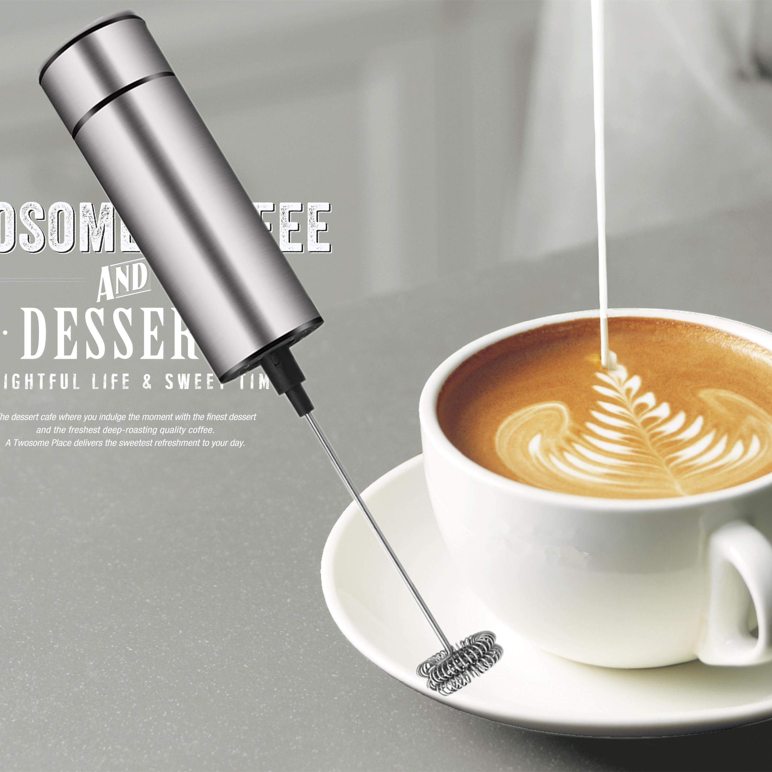 Milk Frother Handheld Battery Operated, Coffee Frother For Milk Foaming, Latte/Cappuccino Frother Mini Frappe Mixer For Drink, H