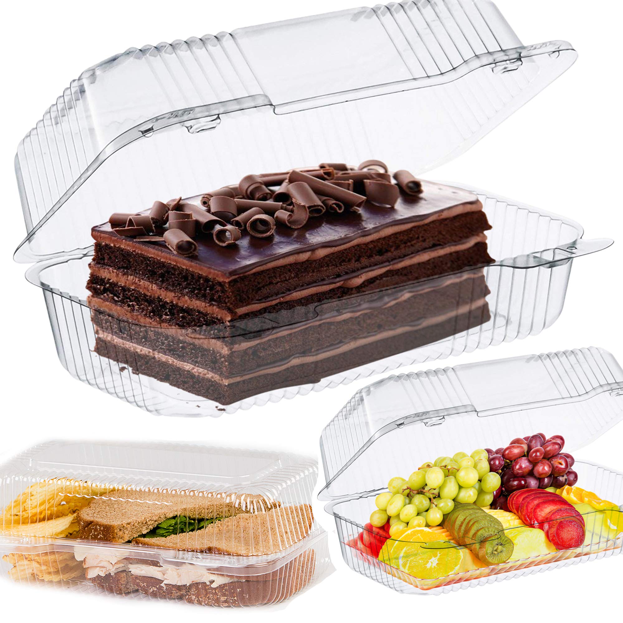 Pizety Bakers Pantry Cake Roll Container Clear Hinged Lid Disposable 9'' X 5 Great For Loaf Deep Cookies Plastic Containers Disp