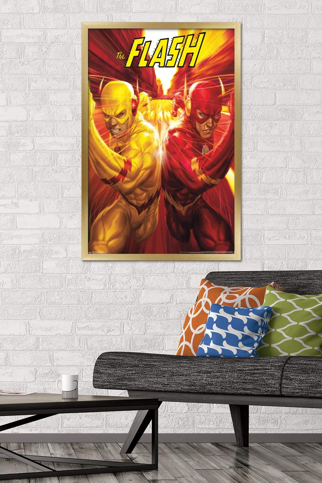 Trends International Dc Comics - The Flash And The Reverse Flash - Race Wall Poster, 22.375'' X 34'', Gold Framed Version
