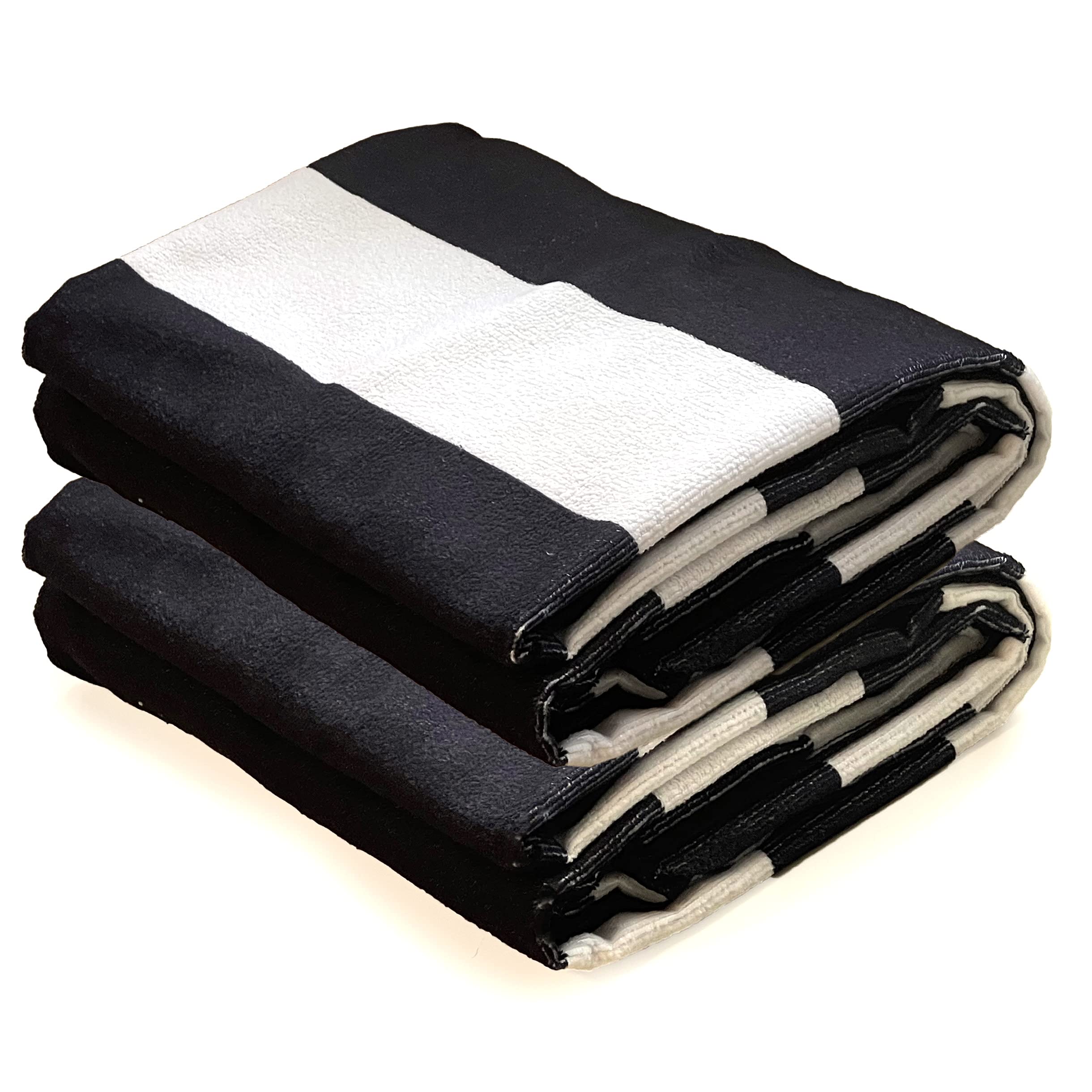 Allgala Oversize 40X70 Inch (1X1.8M) Cabana Stripe Design Microfiber Beach Towel-Black (Pack Of 2)-Bt81232