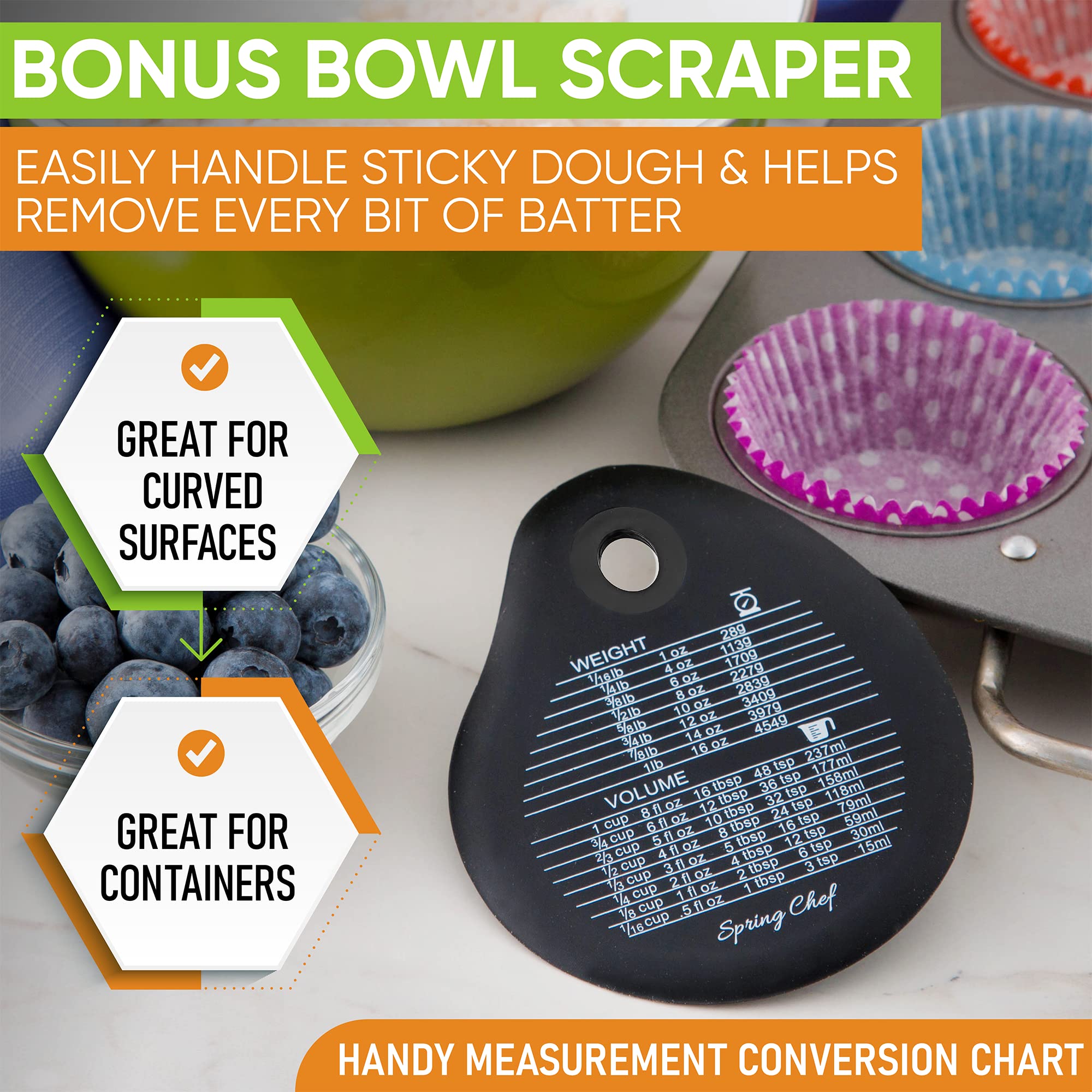 Spring Chef - Bench Scraper  Stainless Steel Scraper  Pastry Scraper  Pizza and Dough Cutter  With Bonus Bowl Scraper  Black