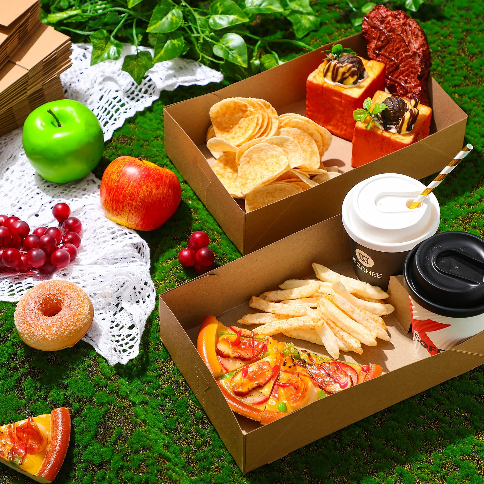 Eersida 100 Pieces Paper Food Trays Disposable Movie Theater Snack Boxes 4 Corner Pop Up Food Containers Brown Cardboard Food Tr