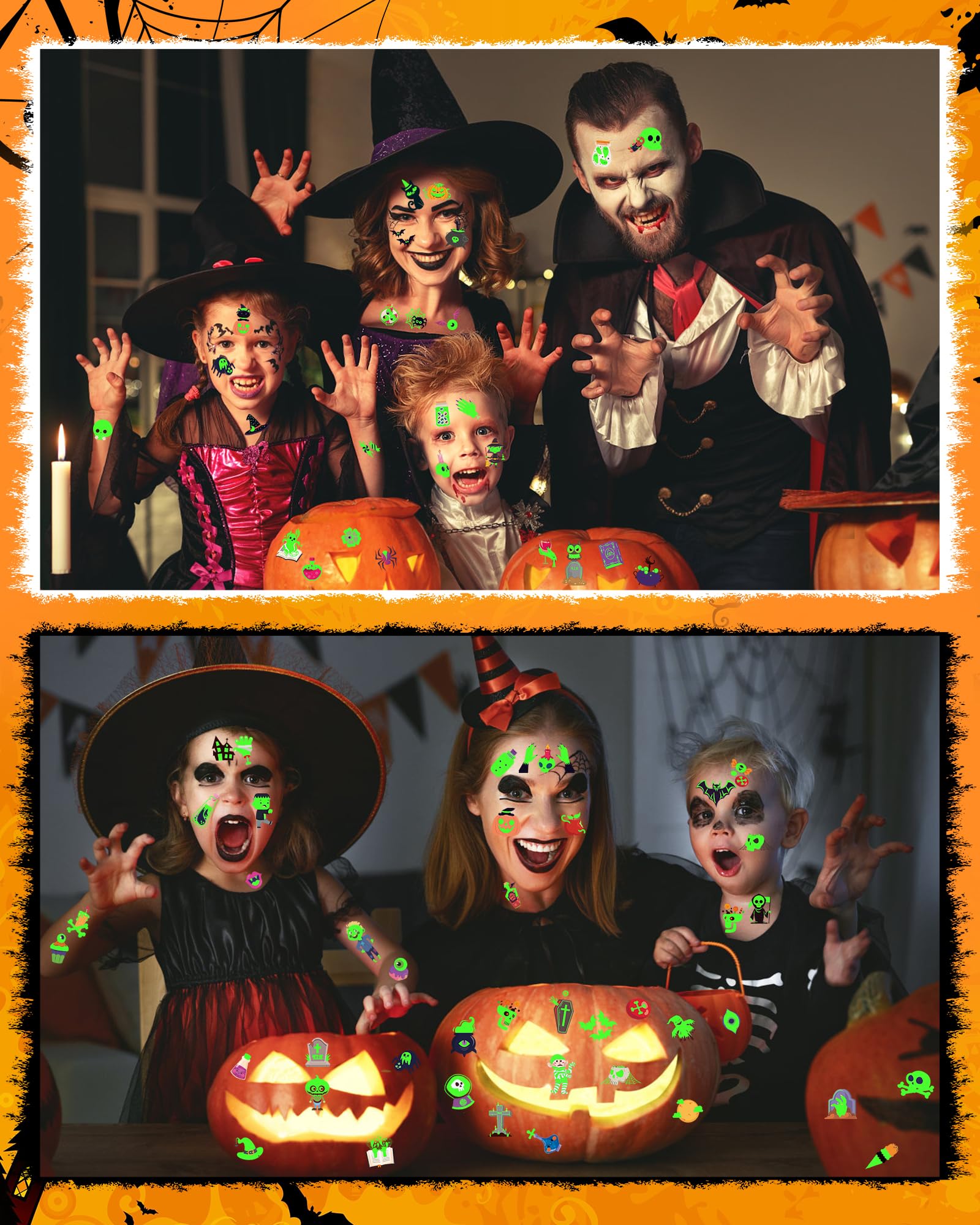 Greingways 500 Styles Halloween Tattoos Party Favors For Kids, Luminous Temporary Tattoos Stickers, Halloween Goodie Bag Fillers