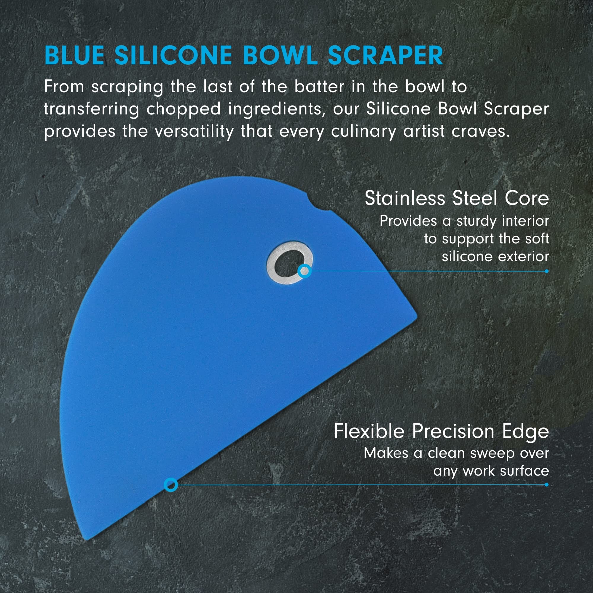 Messermeister Silicone Bowl Scraper  Blue - Frosts  Portions  Lifts & Transfers - Easy to Clean & Flexible Precision Edge