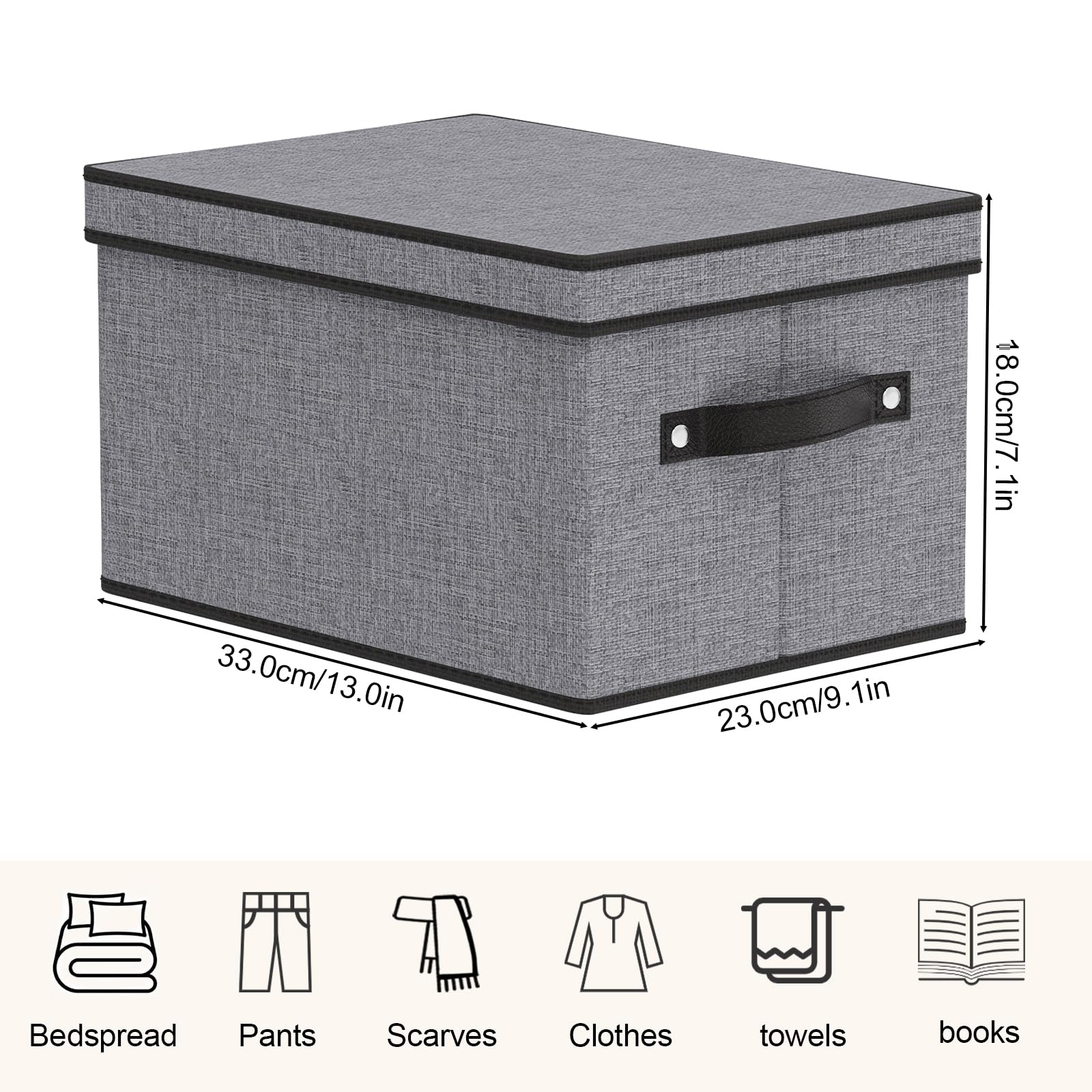 YheenLf Fabric Storage boxes Storage Baskets for Shelves with Lids  Fabric Storage Bins with Handles  Decorative Linen Closet Organizers Boxes  Small  Gray  5-Pack