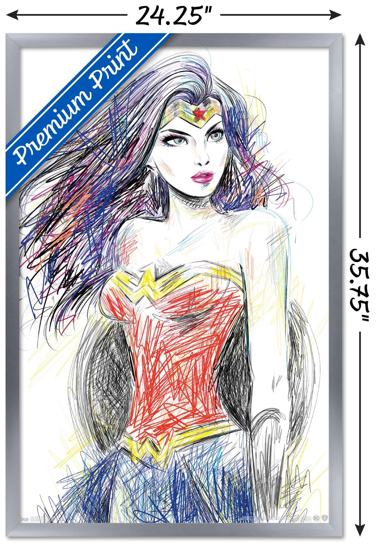 Trends International Dc Comics - Wonder Woman - Sketch Wall Poster, 22.375'' X 34'', Silver Framed Version