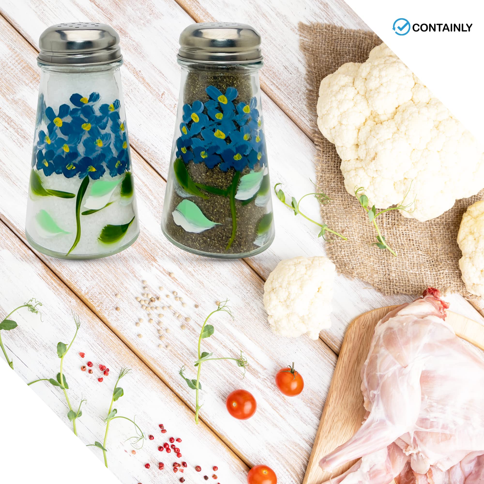 Hand Painted Tapered Blue Hydrangeas Salt And Pepper Shaker Set