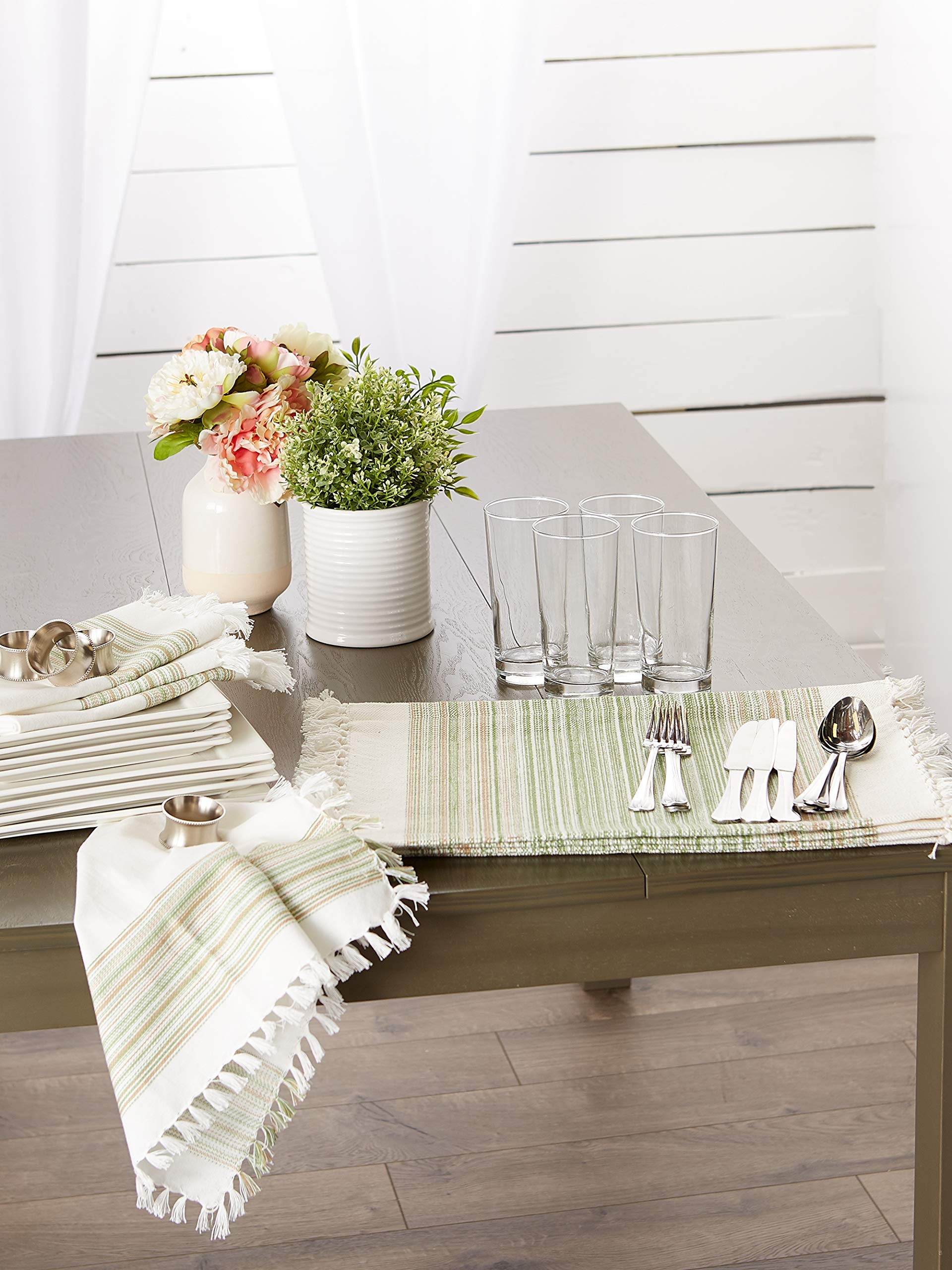 Dii Everyday Collection Fringed Stripe Tabletop, Placemat Set, 13X20, Thyme