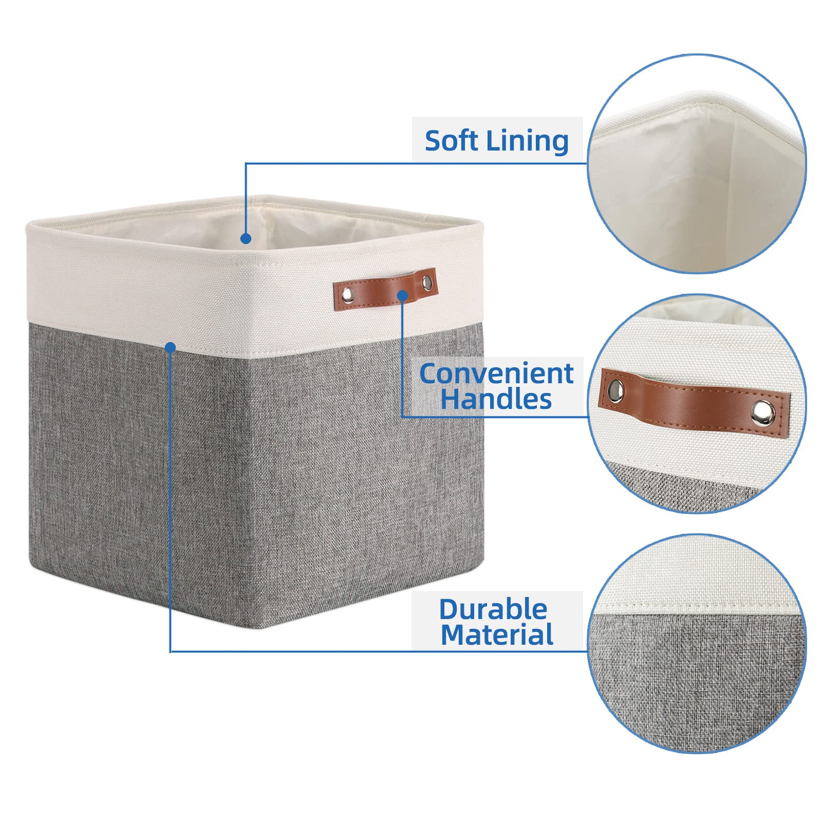 Temary 13 Inch Storage Cubes Baskets Fabric Storage Bins Cube Storage Baskets with PU Leather Handle Clothes Basket for Gift  Large Baskets for Storage Toys  Books  Blankets