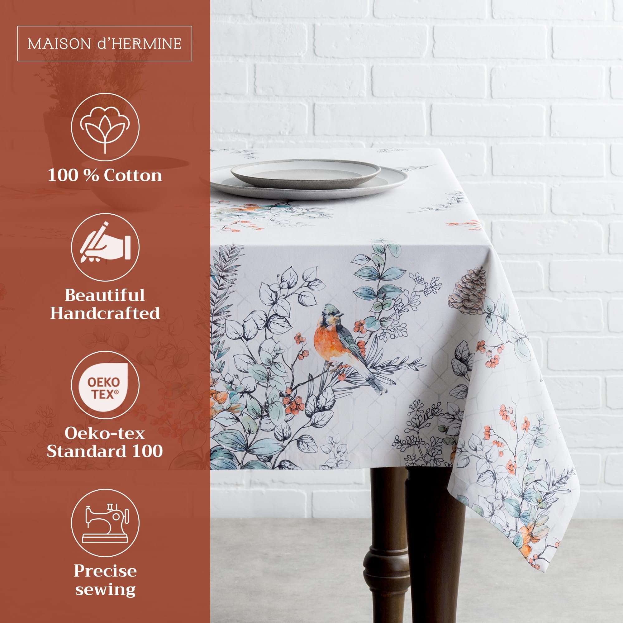 Maison D' Hermine Table Cover 100% Cotton 60''X90'' Decorative Tablecloth Washable Rectangle Tablecloths, Dining, Home, Wedding,