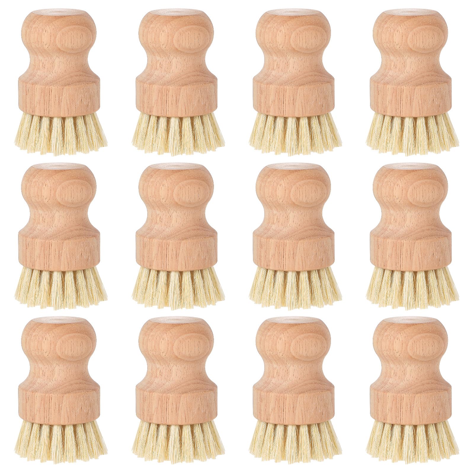 cobee 12Pcs Bamboo Dish Scrub Brushes, Kitchen Dishwashing Scrubber with Natural Sisal Bristles Round Wooden Dish Scrubber Brush