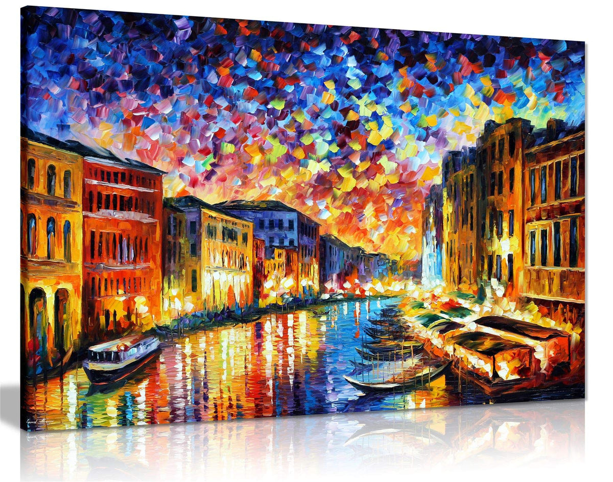 Venice Grand Canal By Leonid Afremov Canvas Wall Art Picture Print For Home Decor (18X12)