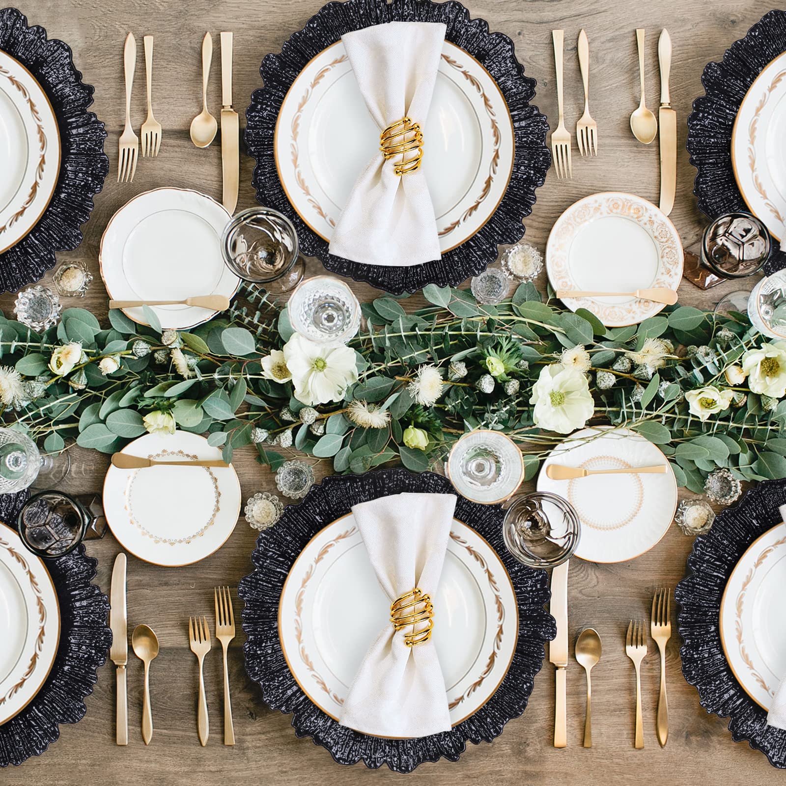 Maoname Black Charger Plates Set Of 12, Reef Plate Chargers For Dinner Plates, Plastic Decorative Plates For Table Setting