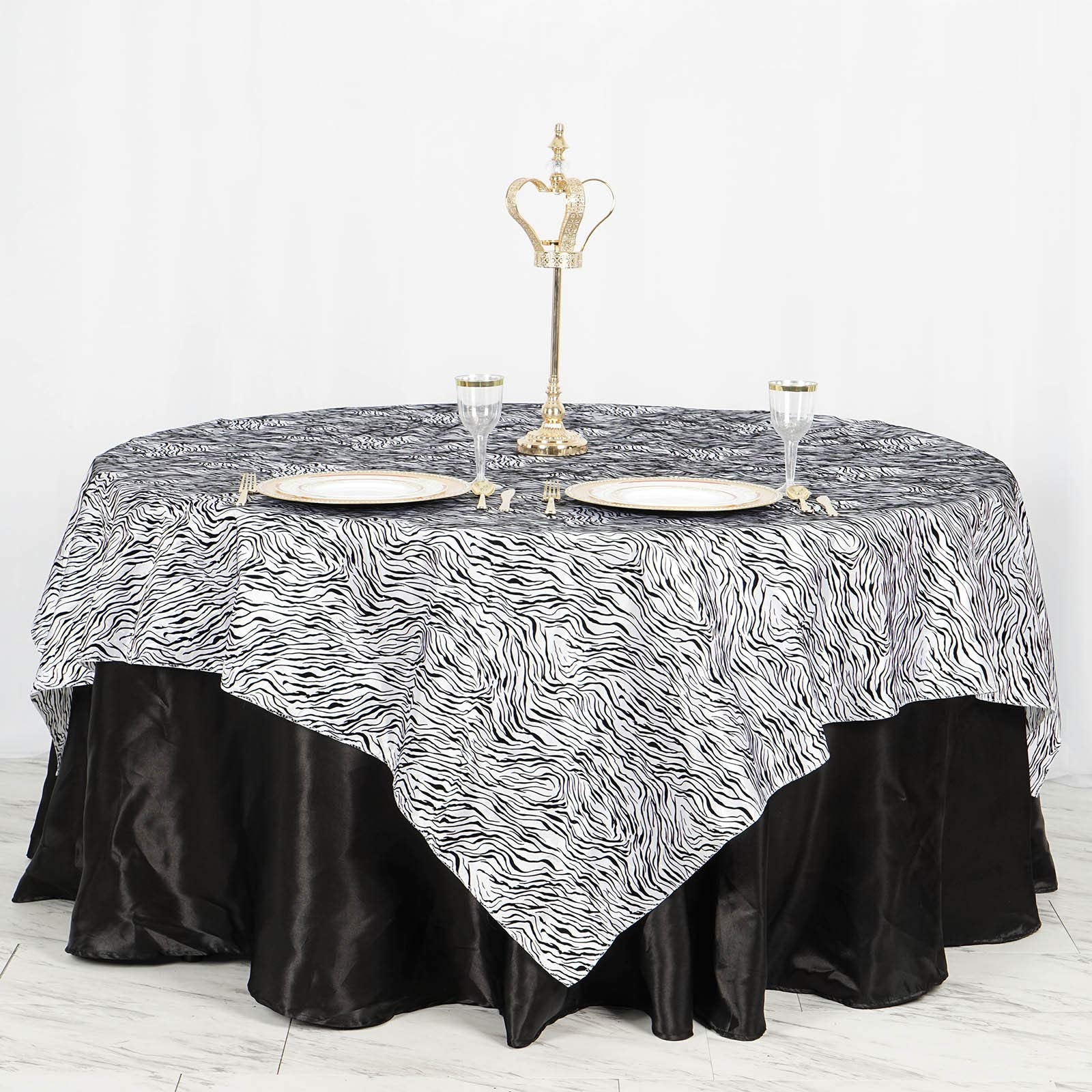 Balsacircle 90X90-Inch Black And White Mini Zebra Print Table Overlays - Wedding Reception Party Catering Table Linens Decoratio