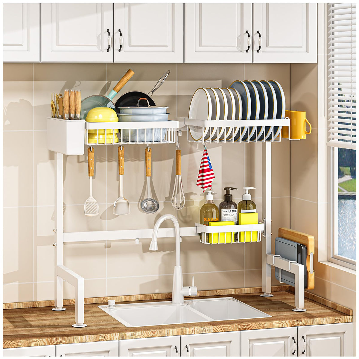 Yklslh Extensible Large Over The Sink Drying Rack Suitable For Most Sinks (24.8 -35.4) Adjustable Large Capacity Dish Drying