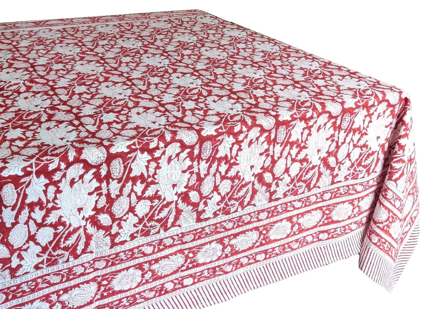 Atosii Meraki Red 100% Cotton Tablecloth, Handblock Print Rectangle Table Cover For Kitchen Dining I Tabletop Linen I Parties, T