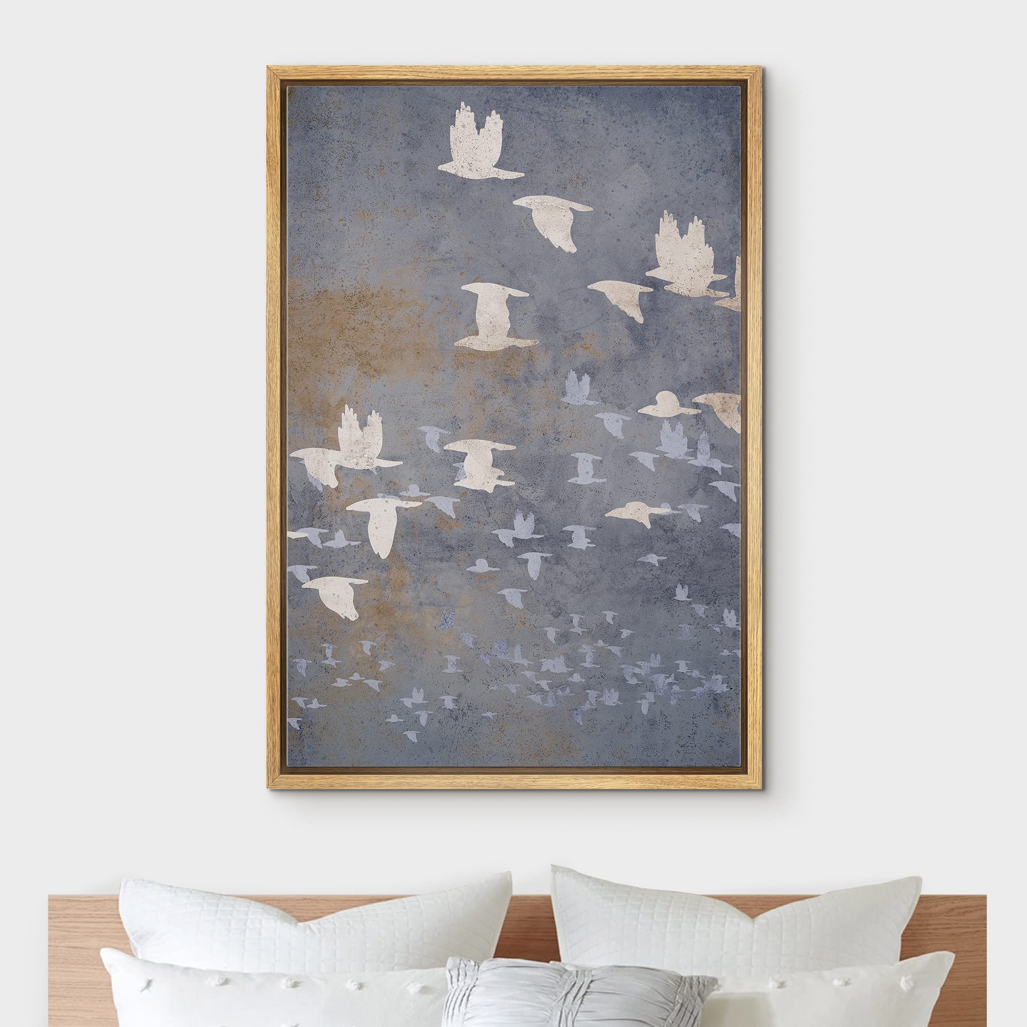 Nwt Framed Canvas Print Wall Art Pastel Flying Bird Collage Nature Wilderness Illustrations Modern Art Decorative Landscape Rust