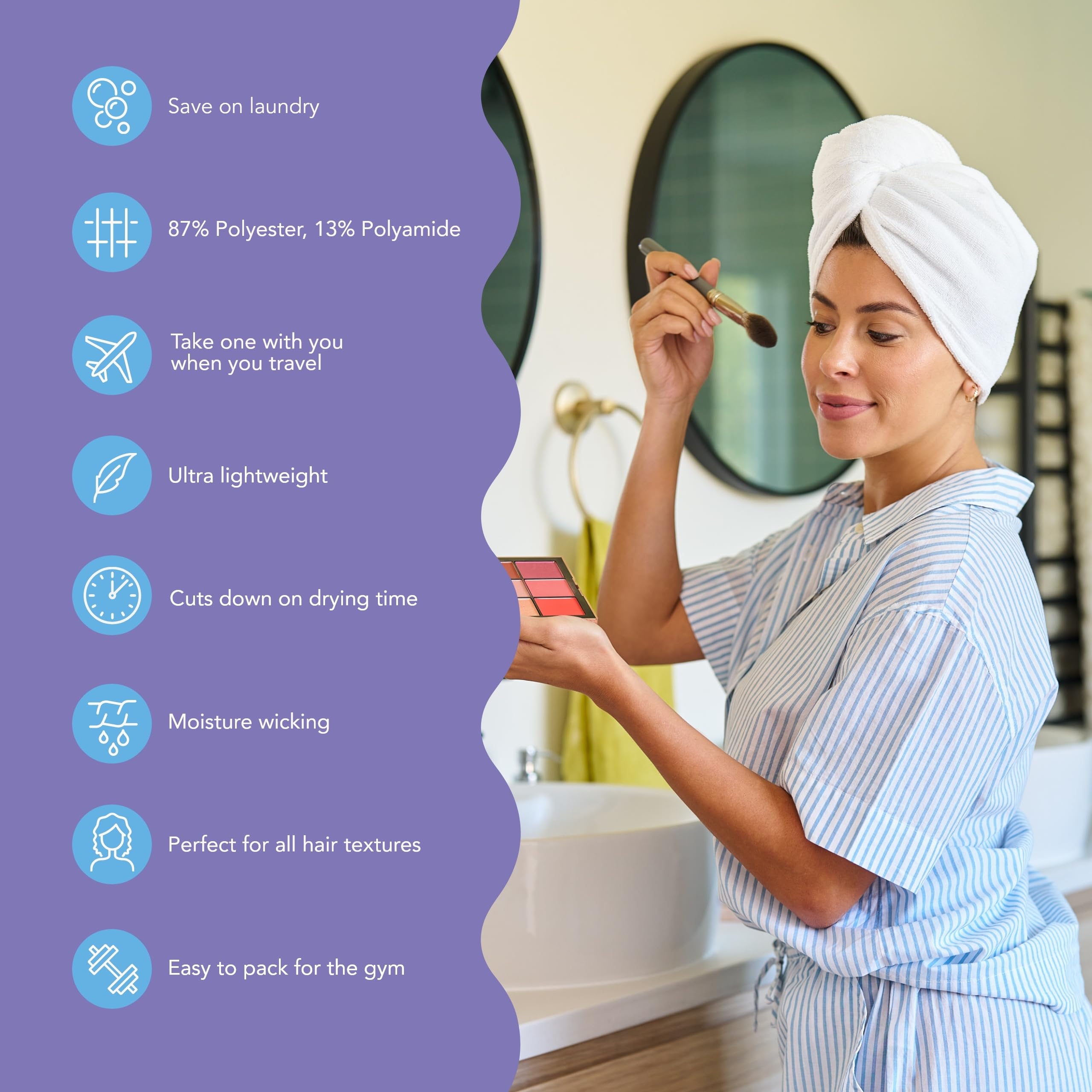 Turbie Twist Microfiber Hair Towel Wrap for Women and Men | 2 Pack | Bathroom Essential Accessories | Quick Dry Hair Turban for