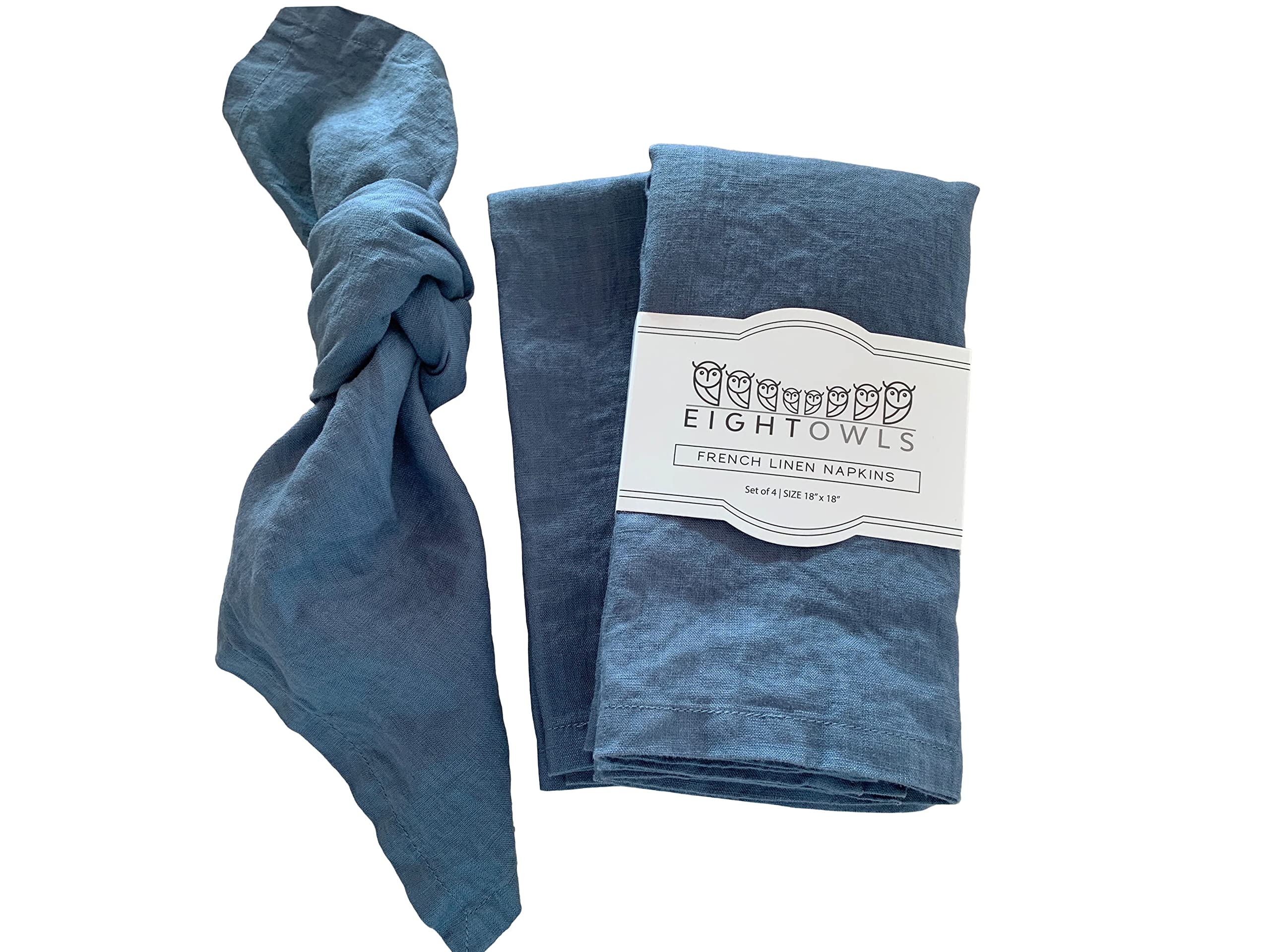 Linen Napkins -100% French Flax - Stonewashed Pure Linen Cloth Napkins - Size 18 Inch X 18 Inch - Set Of 4 (Soft Teal Blue)