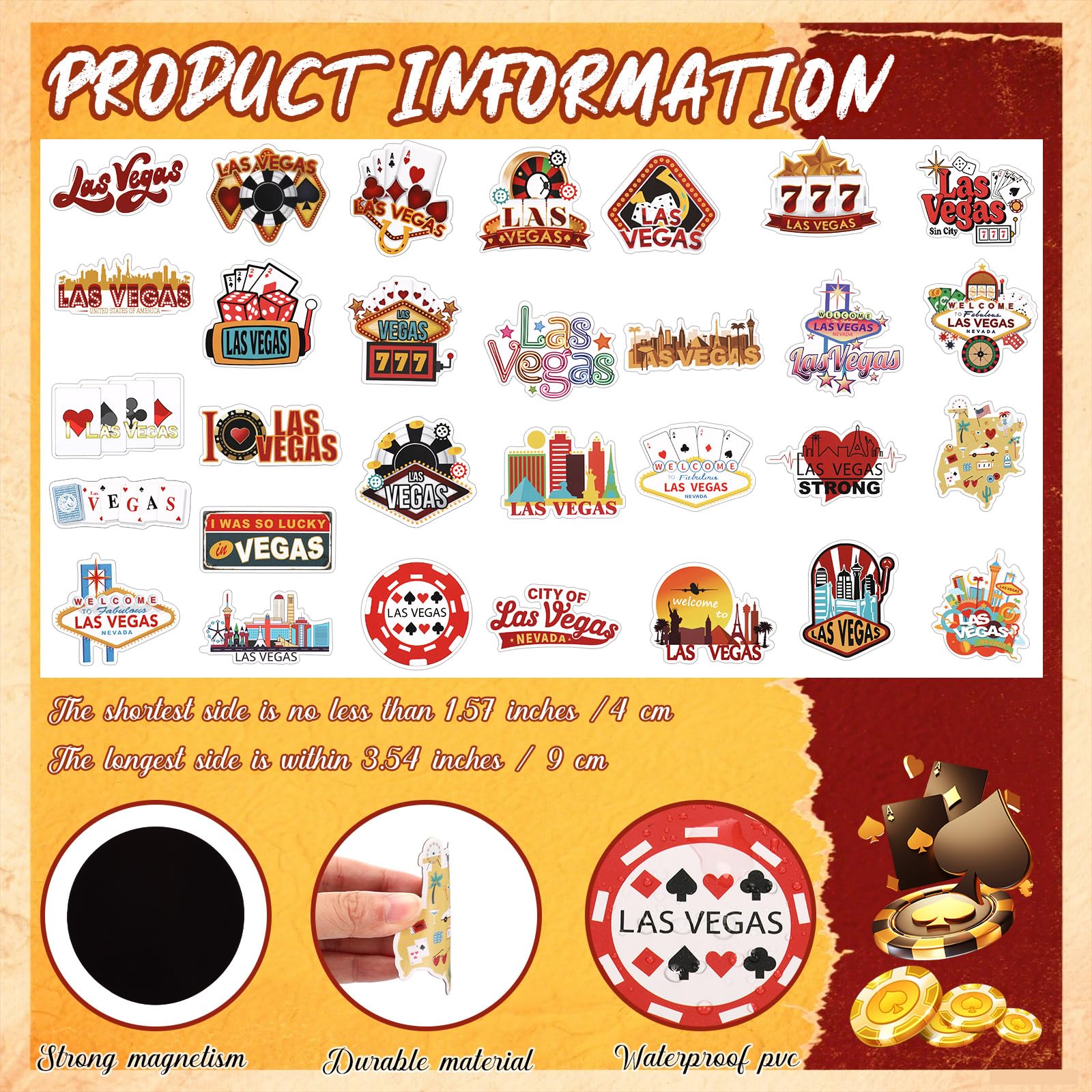 Konohan 30 Pcs Las Vegas Souvenirs Gifts Las Vegas Magnet for Refrigerator City Magnetic Refrigerator Stickers for Home Decorati