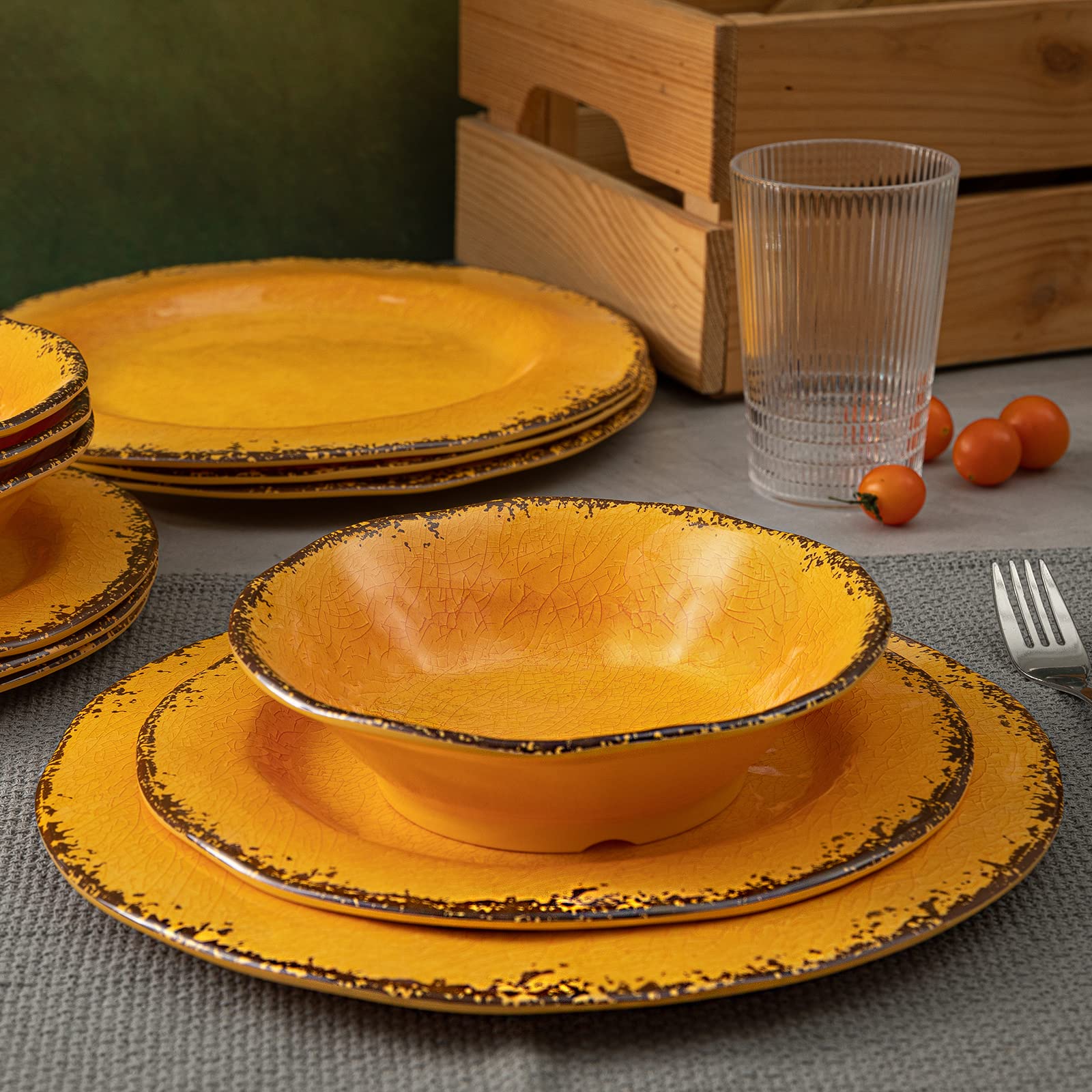 LEHAHA Melamine Dinnerware Sets, Outdoor Use Dinner Plates and Bowls Sets, Great for RVs Camping, Light Weight and Unbreakable 1