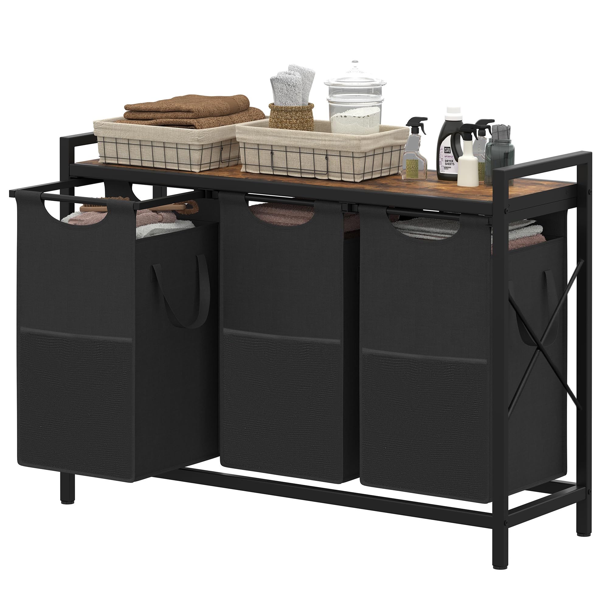 Heybly Laundry Hampers, 3    12.5 Gal Laundry Basket With Large Desktop Sorter For Laundry Room Organization, Bathroom And Dorm