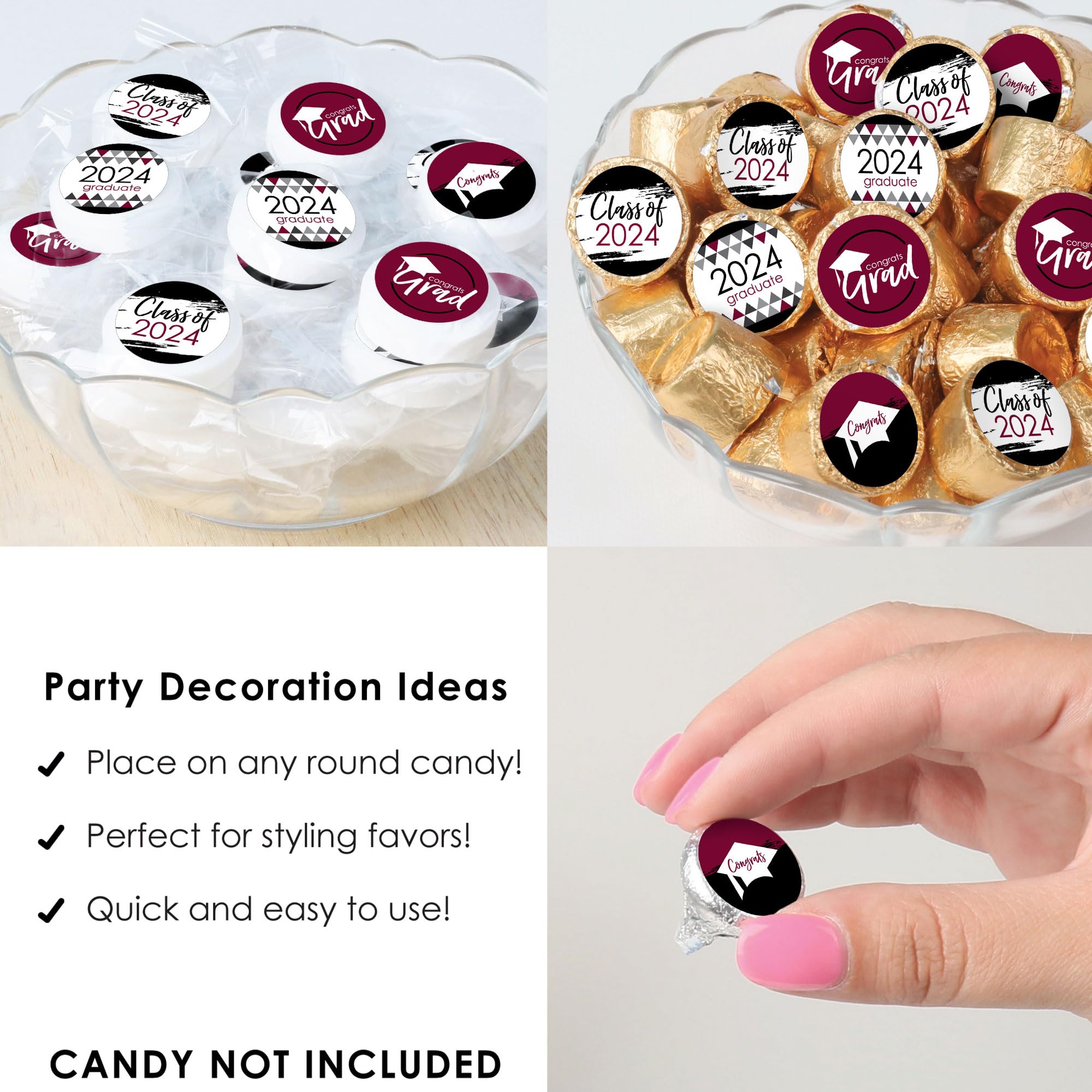 Big Dot Of Happiness Maroon Grad - Best Is Yet To Come - 2024 Burgundy Graduation Party Small Round Candy Stickers - Party Favor