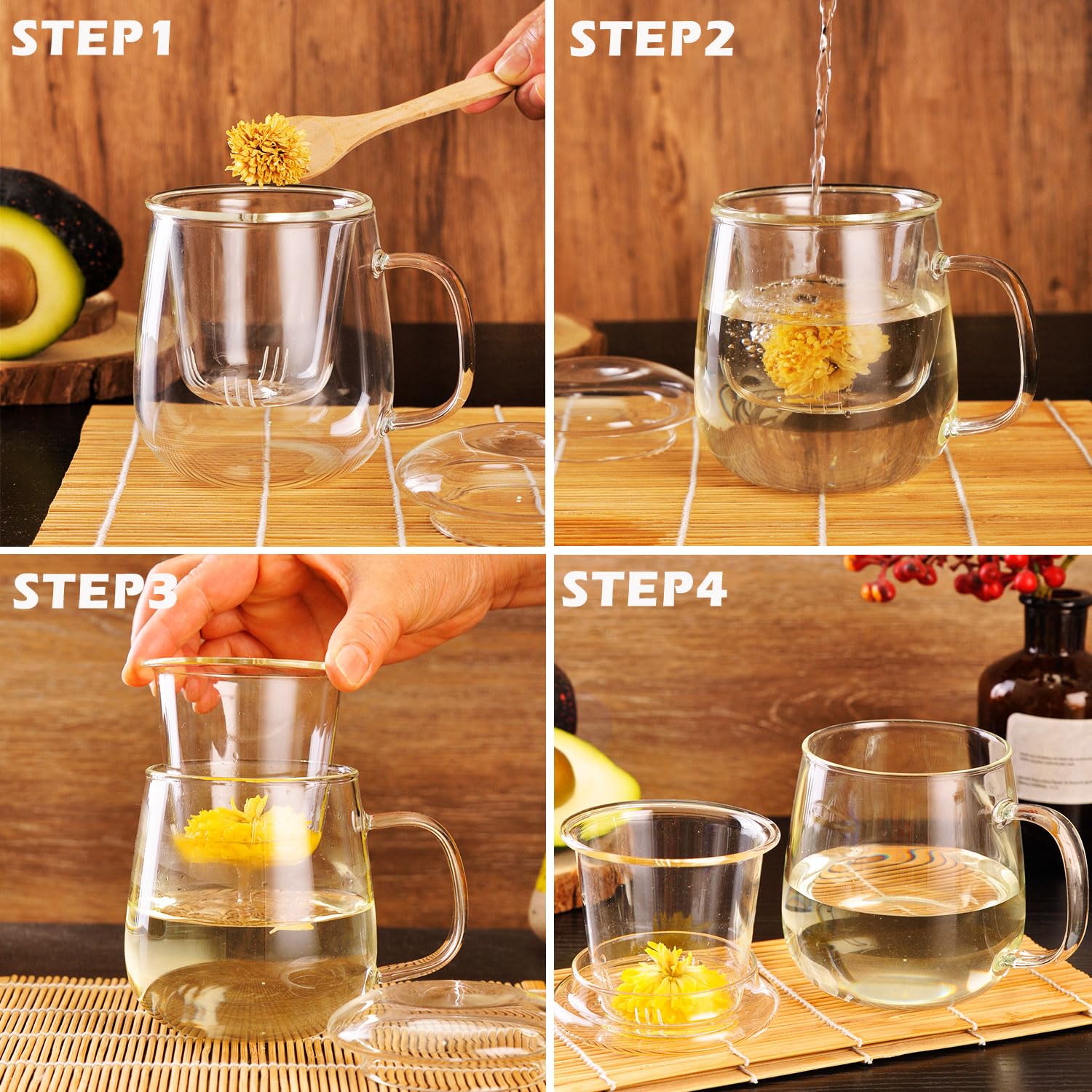 Whjy Glass Tea Cup With Infuser And Lid, 18 Ounce Glass Tea Cups With Strainer, Loose Leaf Tea Cup Mug For One, Lead-Free Borosi