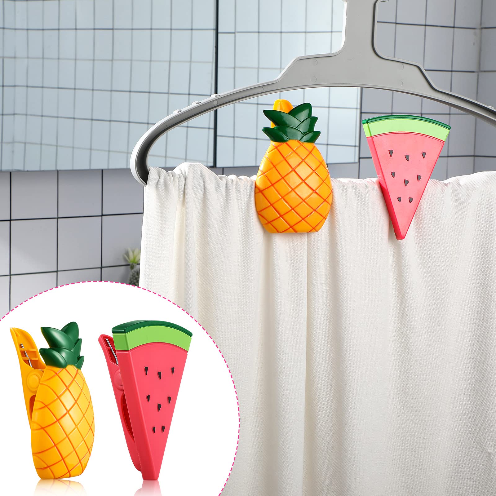 4 Pieces Beach Towel Clips Chair Holders Portable Towel Holders For Holiday Pool (Pineapple And Watermelon Style)