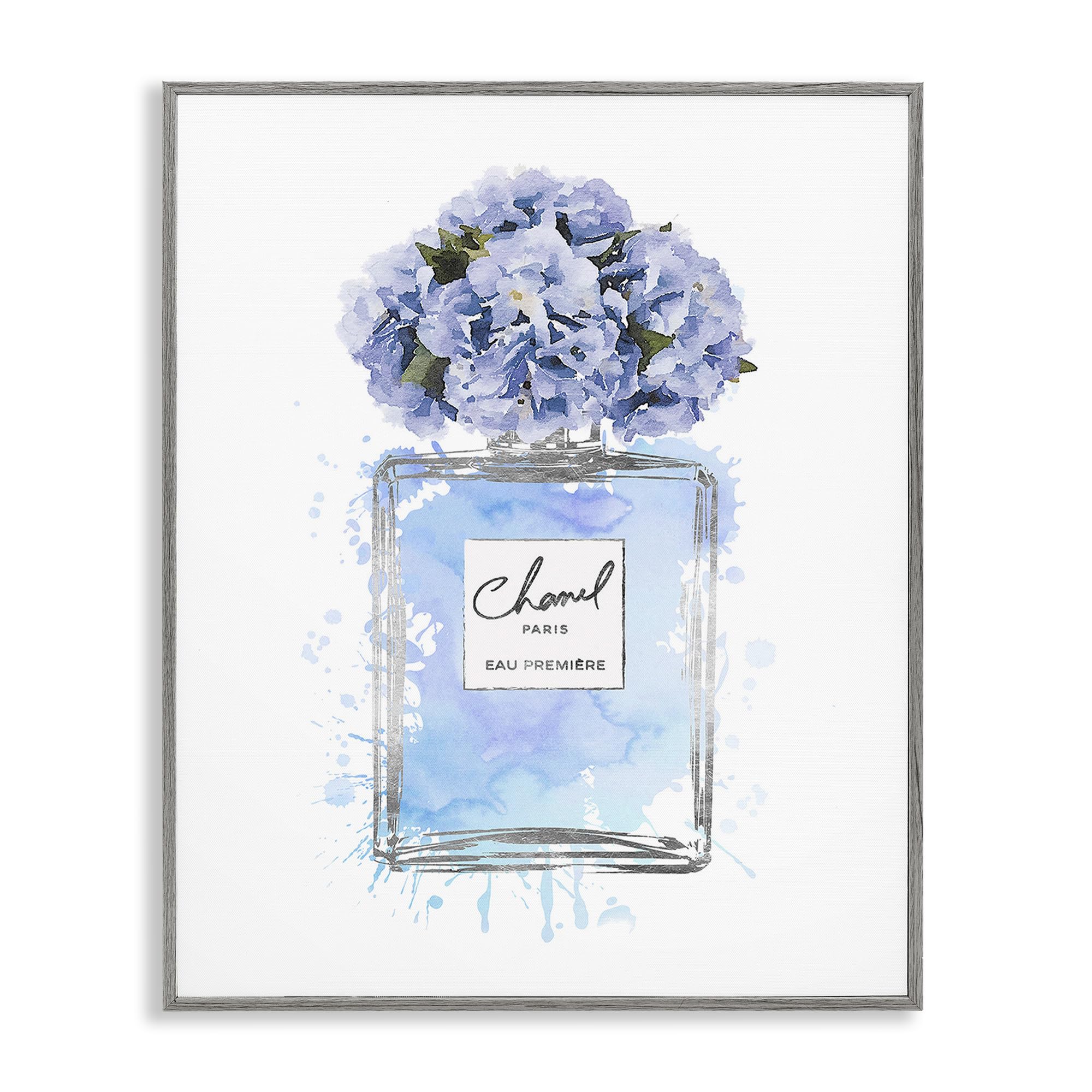 Stupell Industries Blue Flowers Perfume Bottle, Framed Giclee Art, Gray, 16 x 20 Inches, Easy to Hang and Sturdy, Made in USA,
