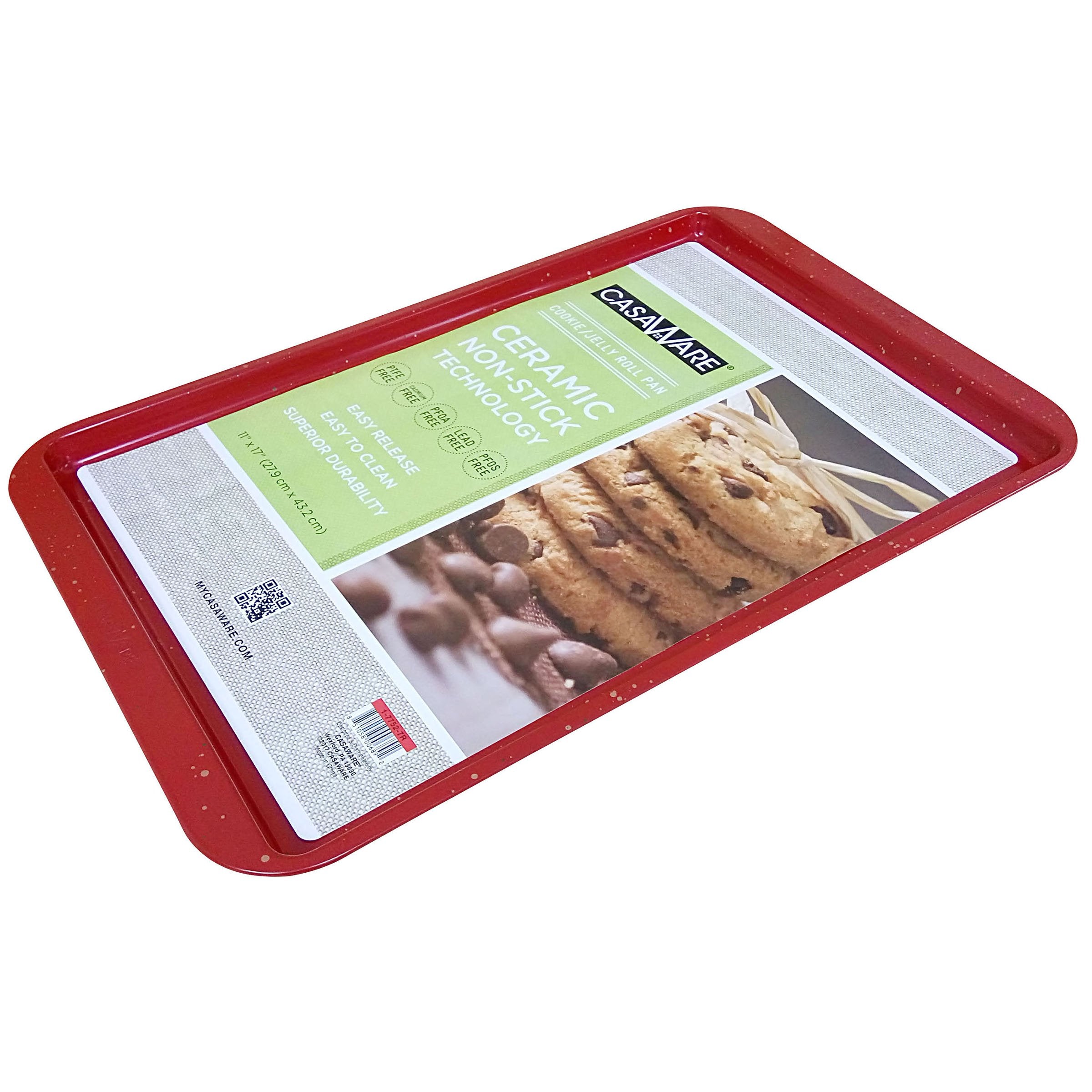 Casaware Ceramic Coated Nonstick Cookie/Jelly Roll Pan 11''X17'' (Red Granite)