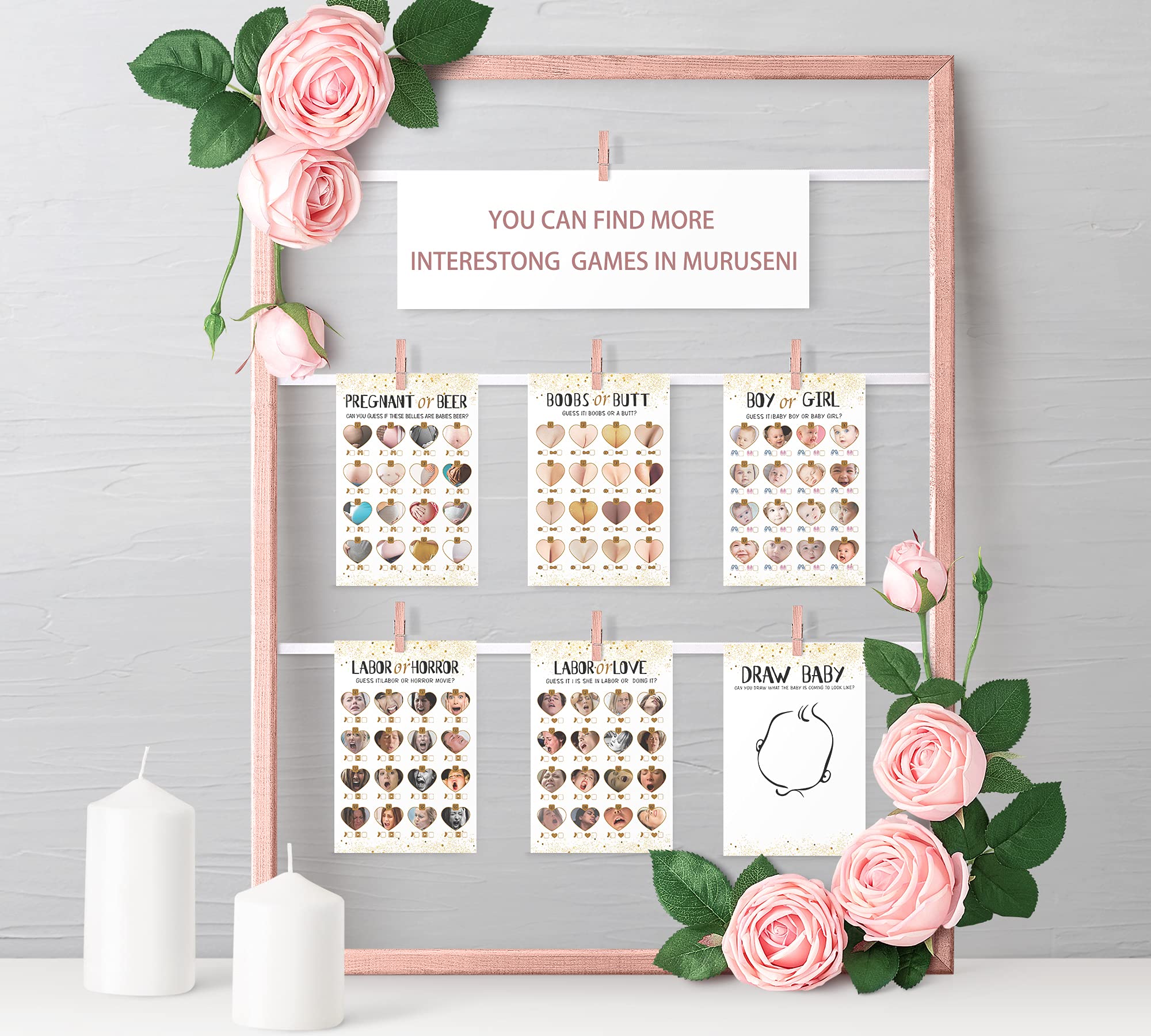 Muruseni Labor or Horror Baby Shower Game-31 Cards(Including Answers) Gender Reveal Party for Mom  Dad  Kids  Women  Men  Gender Neutral Unisex Set