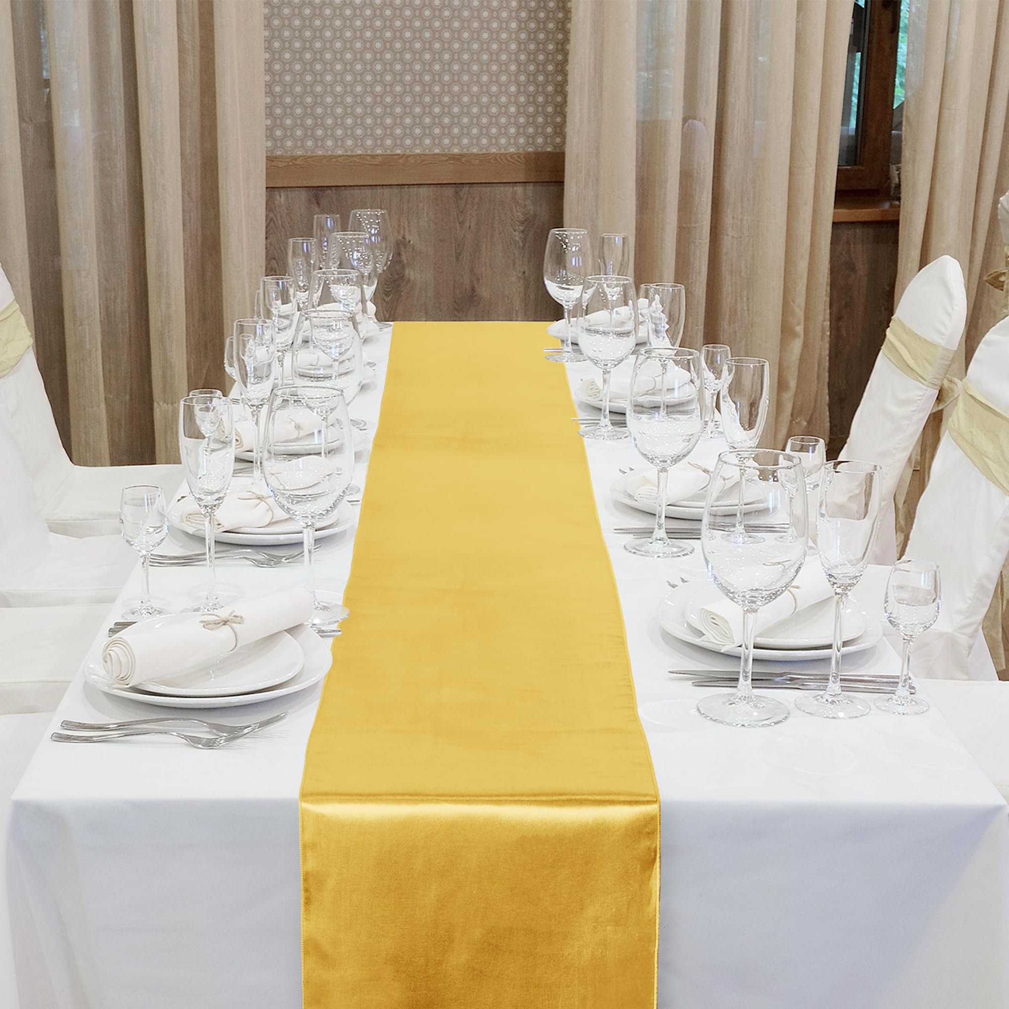 Aneco 4 Pack Satin Table Runner 12 X 108 Inch Golden Long Bright Silk And Smooth Fabric Party Table Runner For Wedding Banquet P