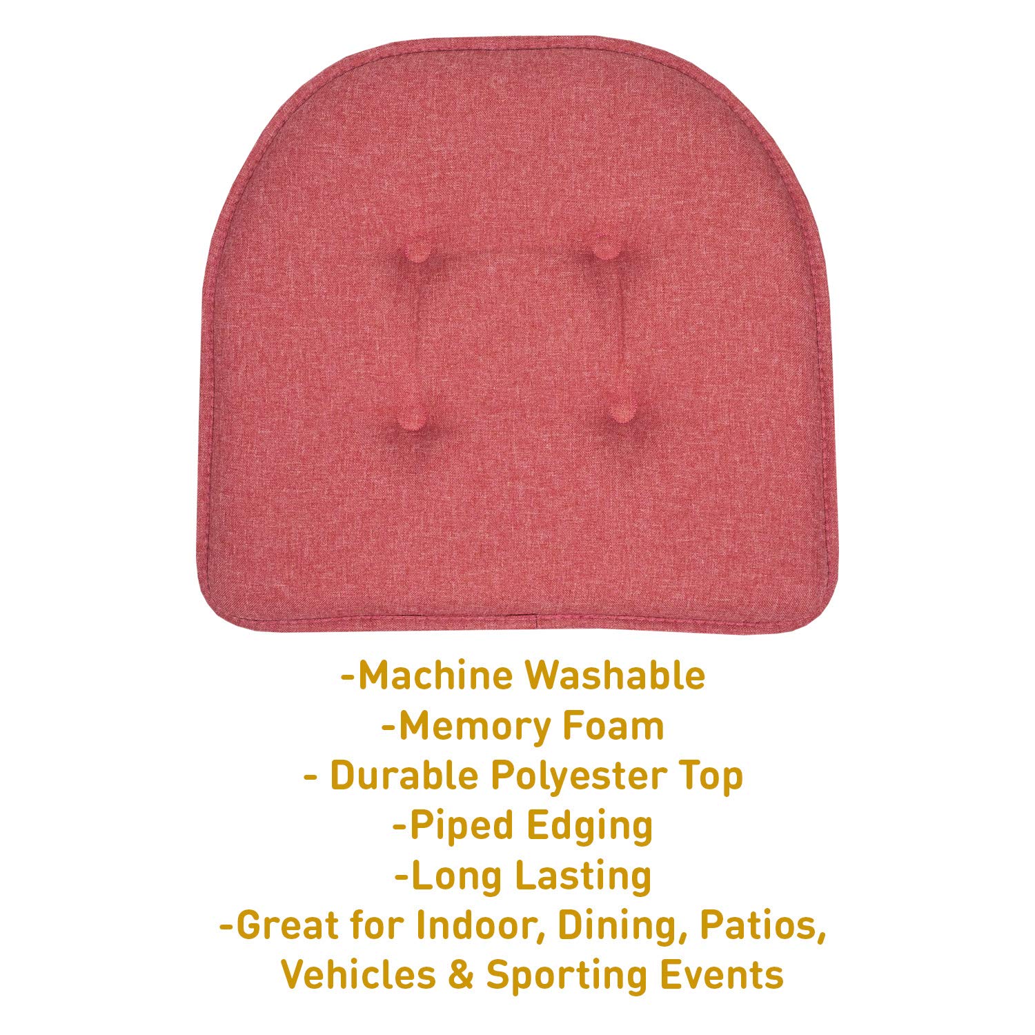 Chair Cushion Memory Foam Pads Tufted Slip Non Skid Rubber Back U-Shaped 17 X 16 Seat Cover, (Pack Of 3)