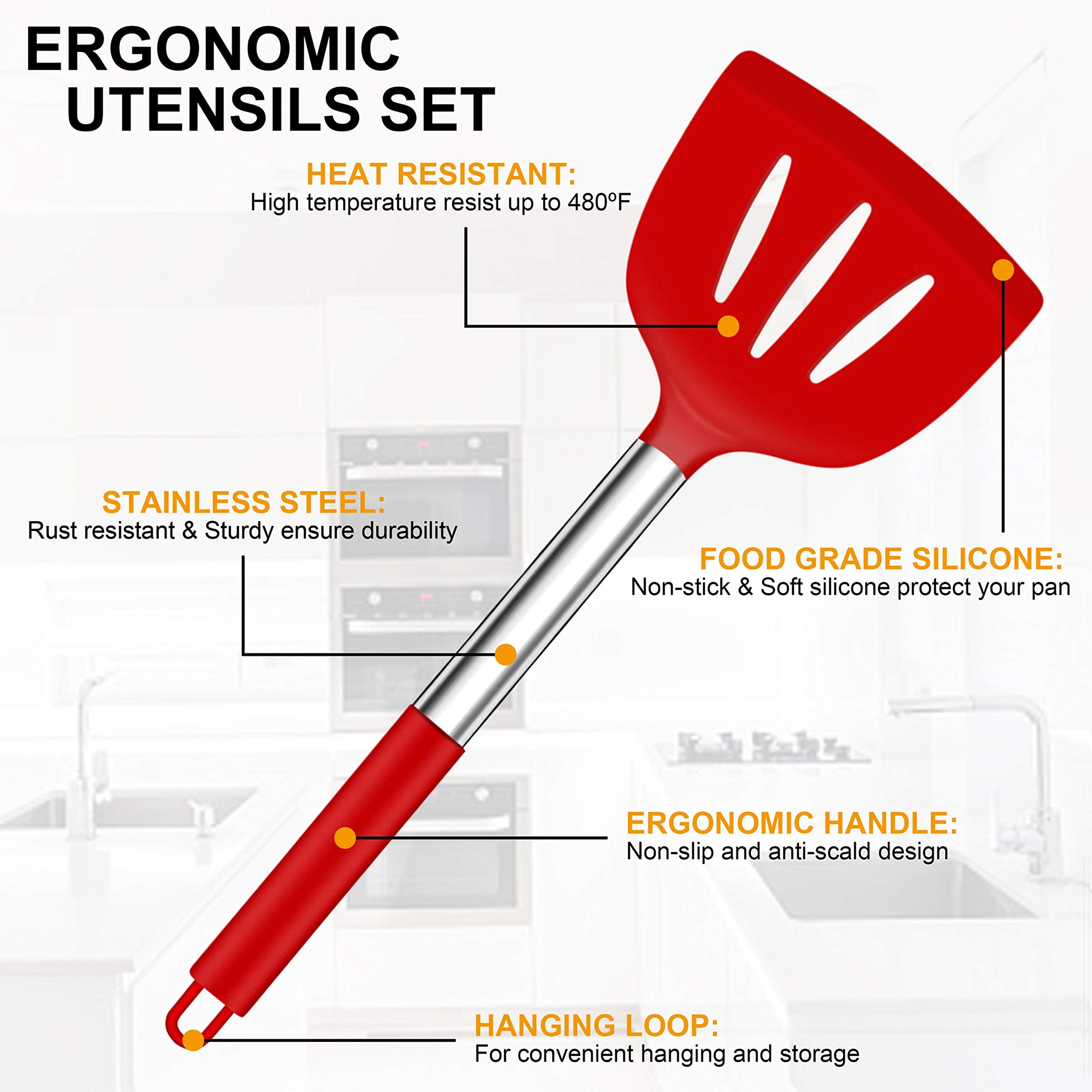 Lianyu 27 Pcs Kitchen Utensils Set With Holder, Silicone Cooking Utensils Spatula Set With Stainless Steel Handle, Kitchen Cooki