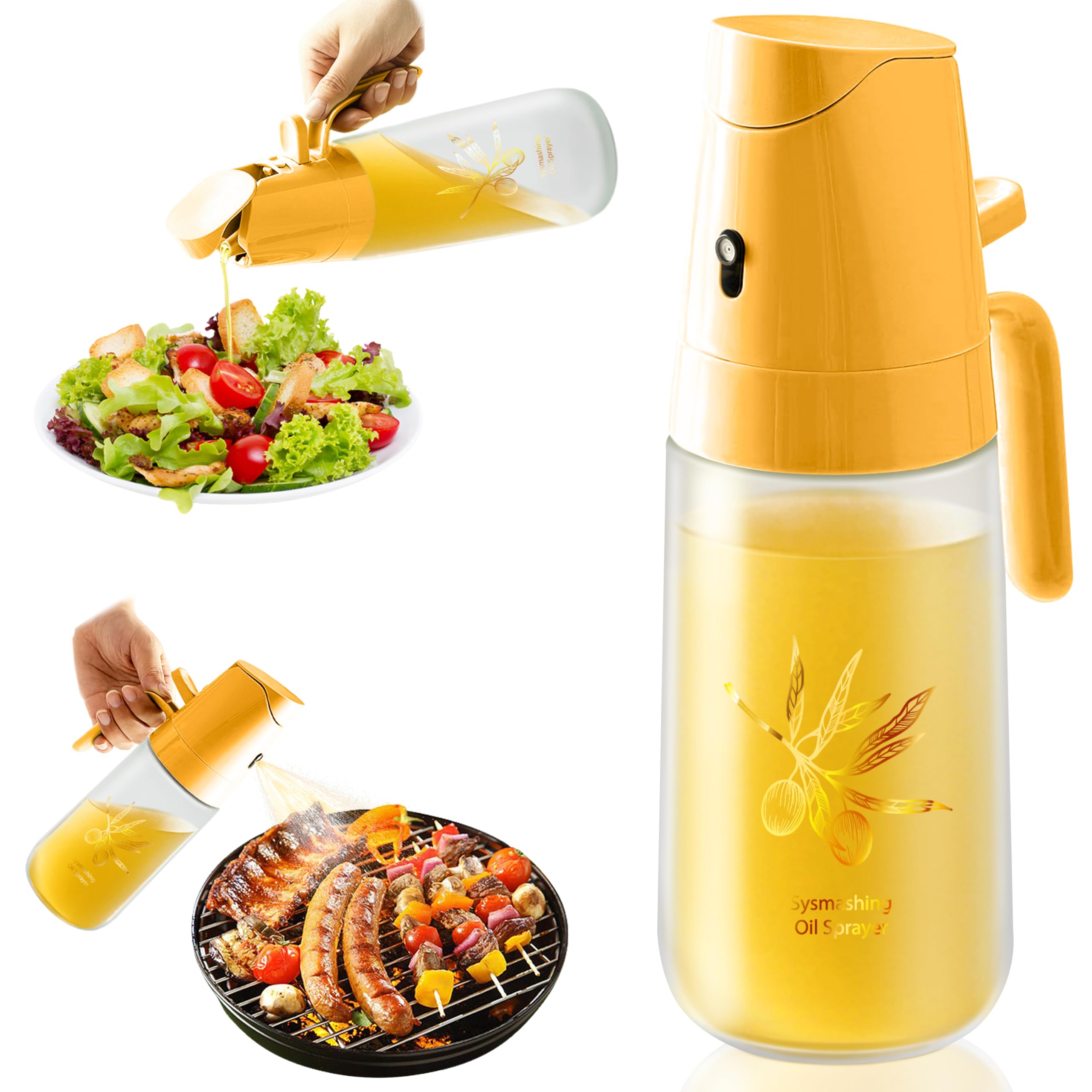 Sysmashing 2-in-1 Oil Dispenser & Sprayer for Kitchen, Cooking, Salad, Deep Frying, Vinegar, Barbecue - 500ml Olive Oil Spray Bo