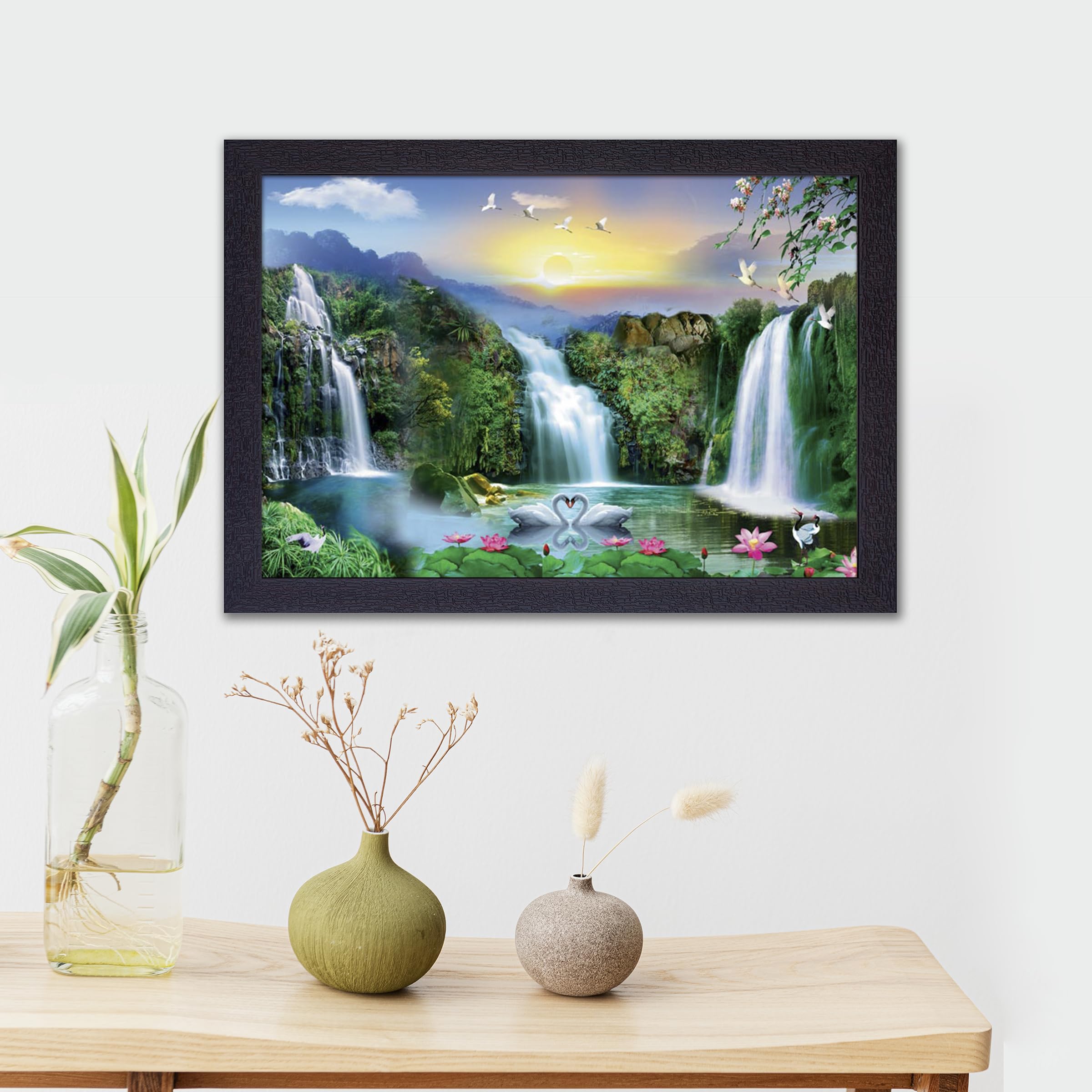 Masstone Decorative Vastu Waterfall Lucky Wall Painting With Uv Textured Effect Framed Hd, 50X35 Cm Wall Hanging Photos Home Dco