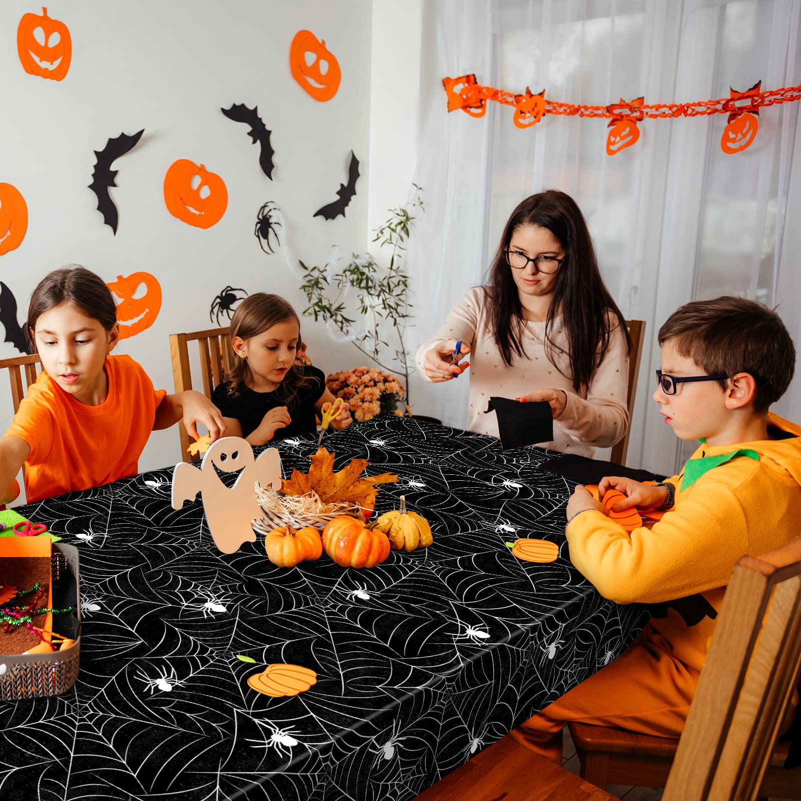 Trewave 3 Pack Halloween Spiderweb Tablecloth Rectangular Plastic Spider Web Table Cloth Large Size Table Covers For Home Decor