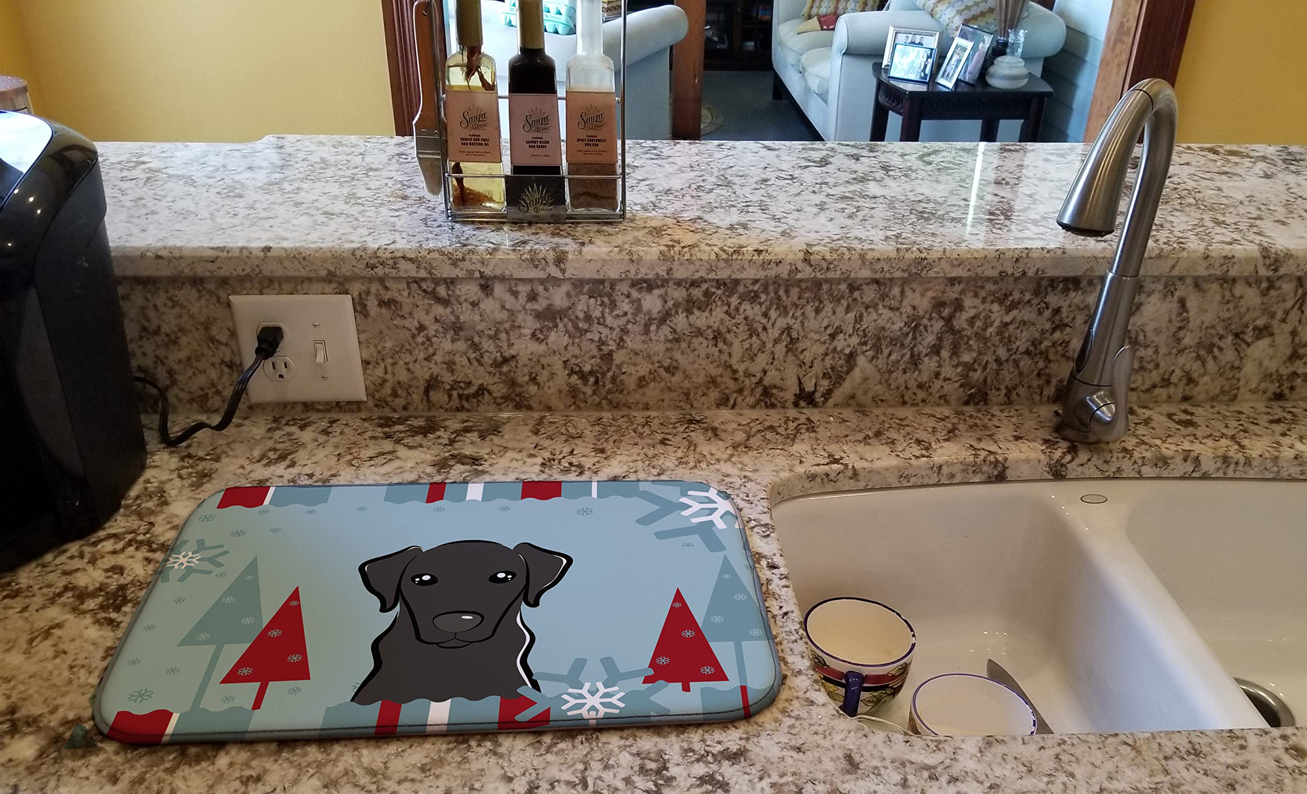 Winter Holiday Black Labrador Dish Drying Mat BB1731DDM