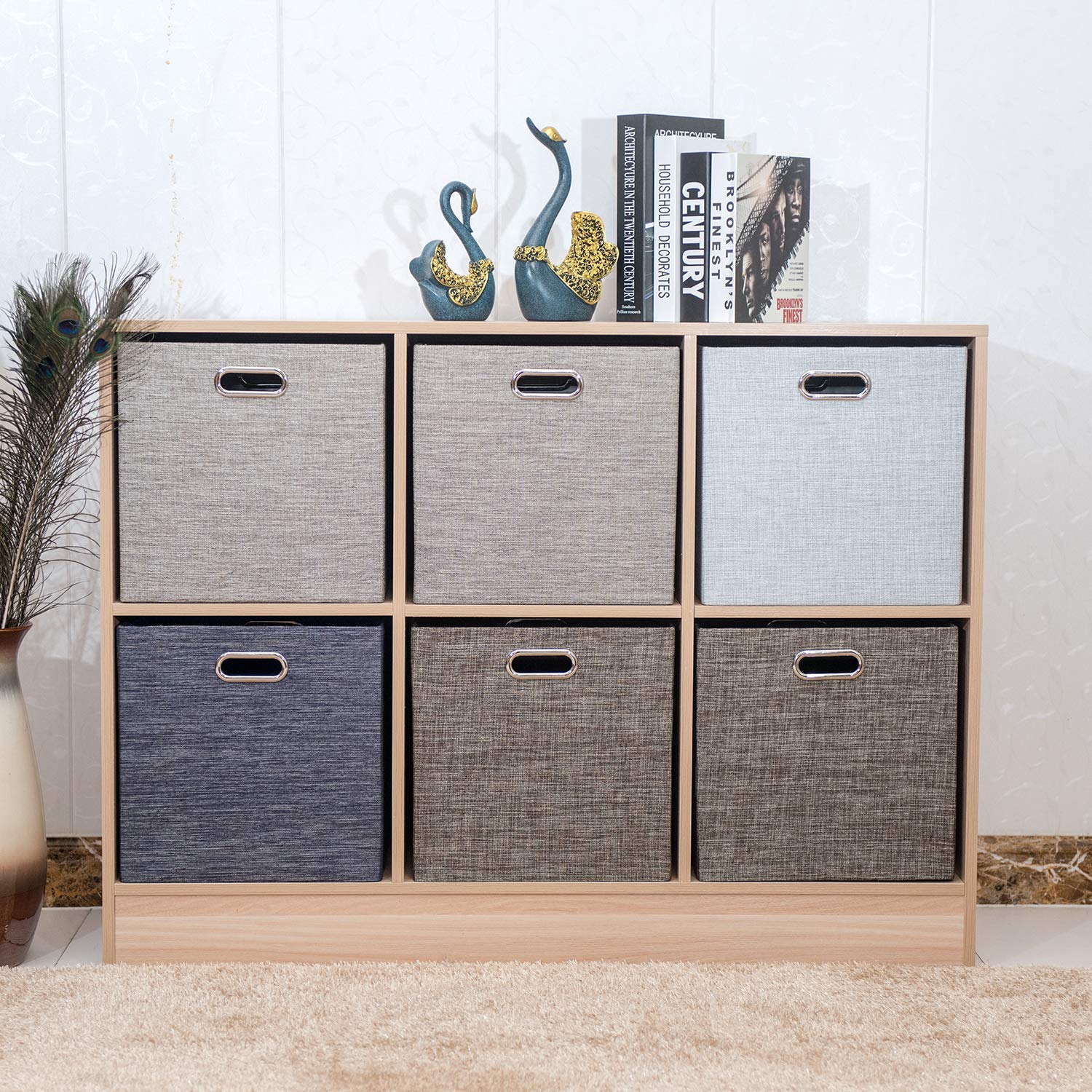 Posprica 3X Thicker Fabric Storage Cubes 13 inch Collapsible Storage Bins for Organization  Cubby Storage Baskets for Organizing Shelf Cabinet Bookcase Boxes  Set of 4  Sliver Grey