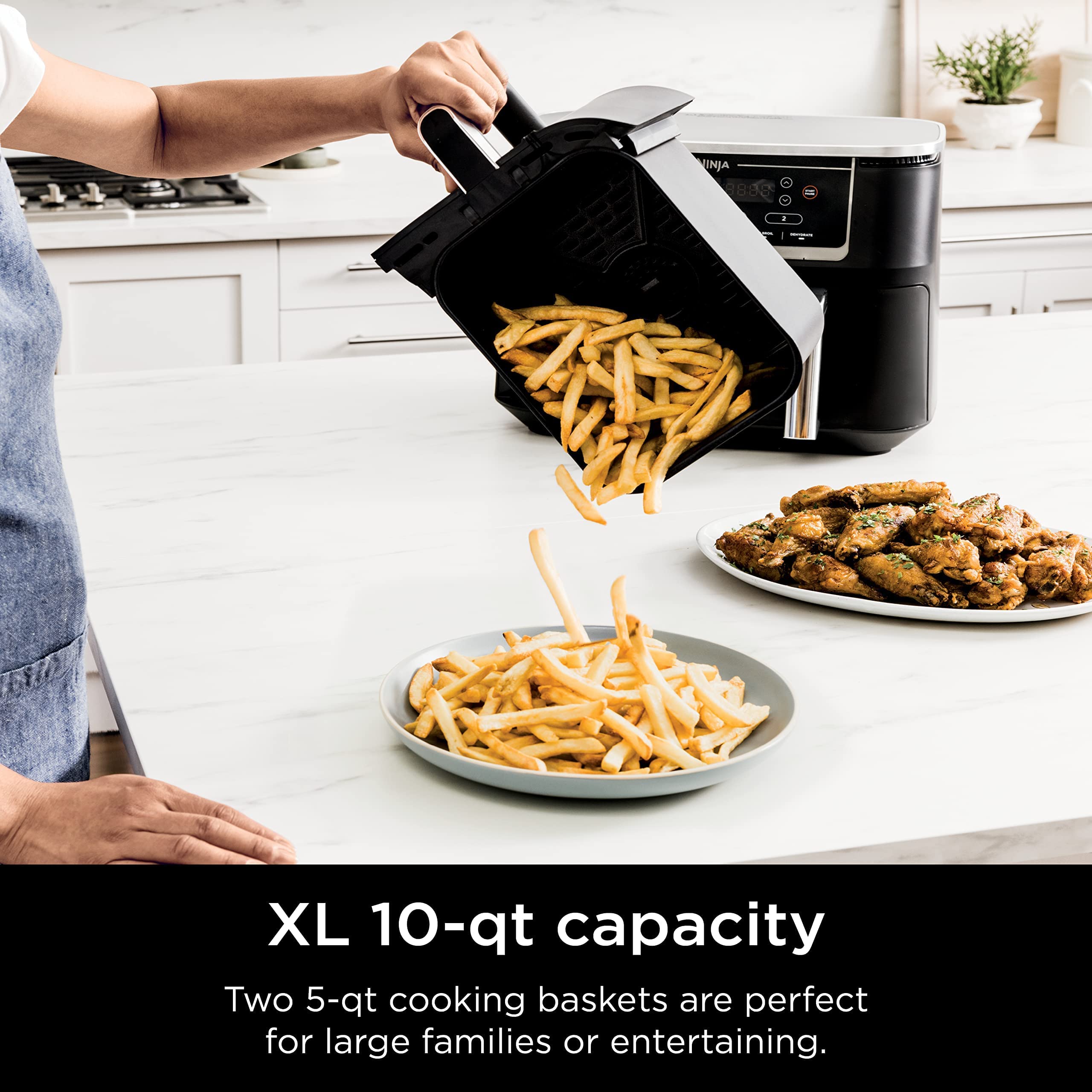 Ninja Air Fryer, Thermometer, Roast, Bake, Air Fry, Crisps, Broil, Reheats, Keep Warm, 10-In-1, Fries, Frozen Food, Veggies, And