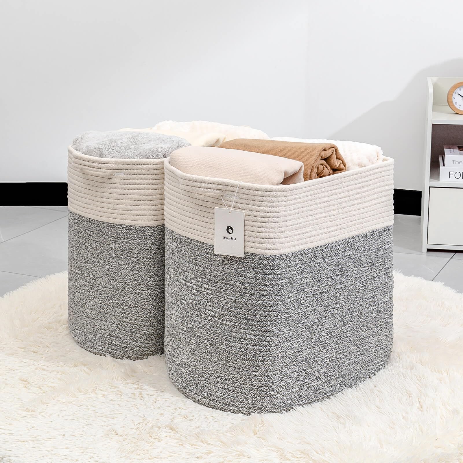 Laughbird Hamper Toy Storage Collapsible Laundry Bin, Medium Fabric Organizer, 2Pack - Silver Gray