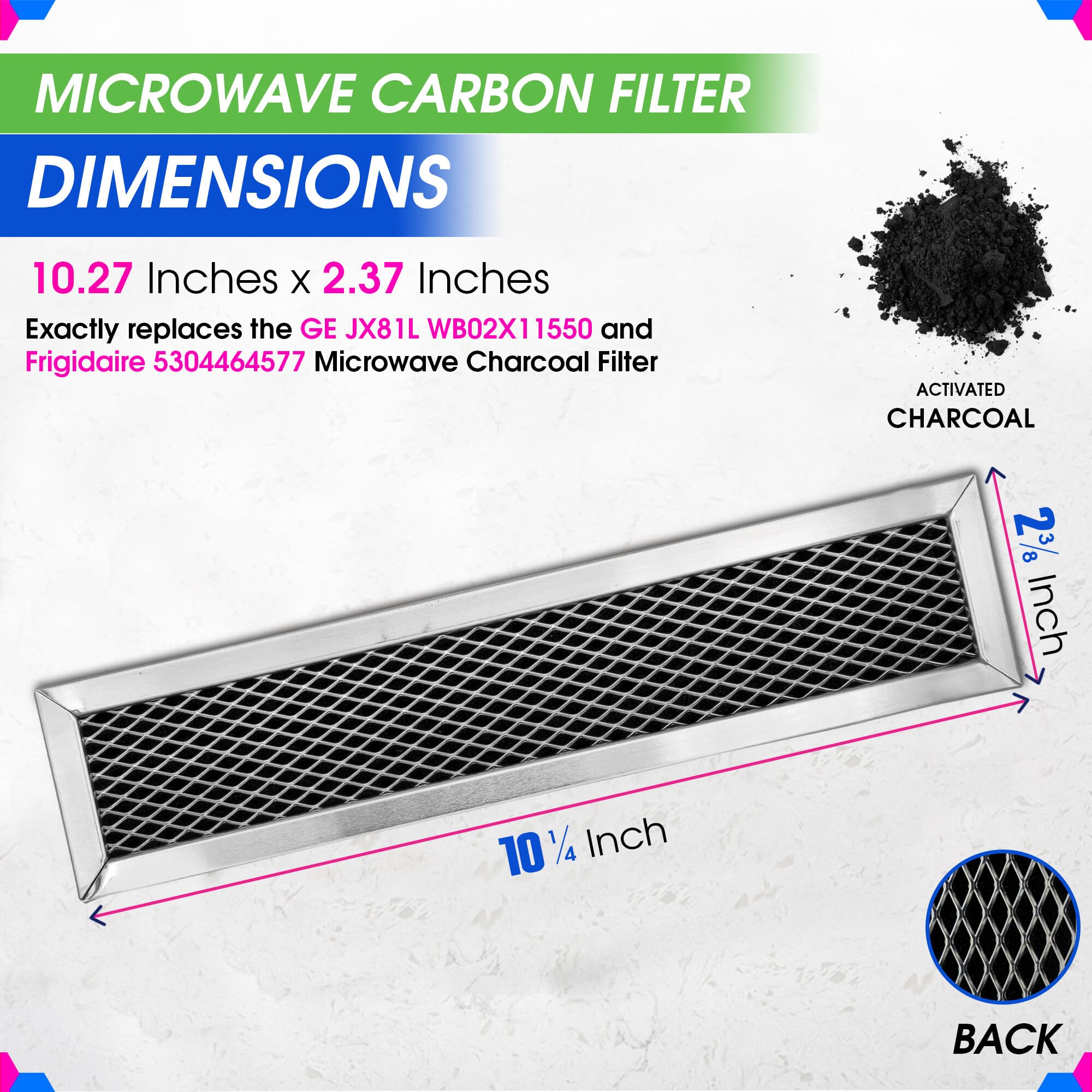 Microwave Filter Replacement 10.3'' X 2.35'' For Ge Jx81L Wb02X11550 Frigidaire 5304464577 Microwave Charcoal Carbon Filter - Fr