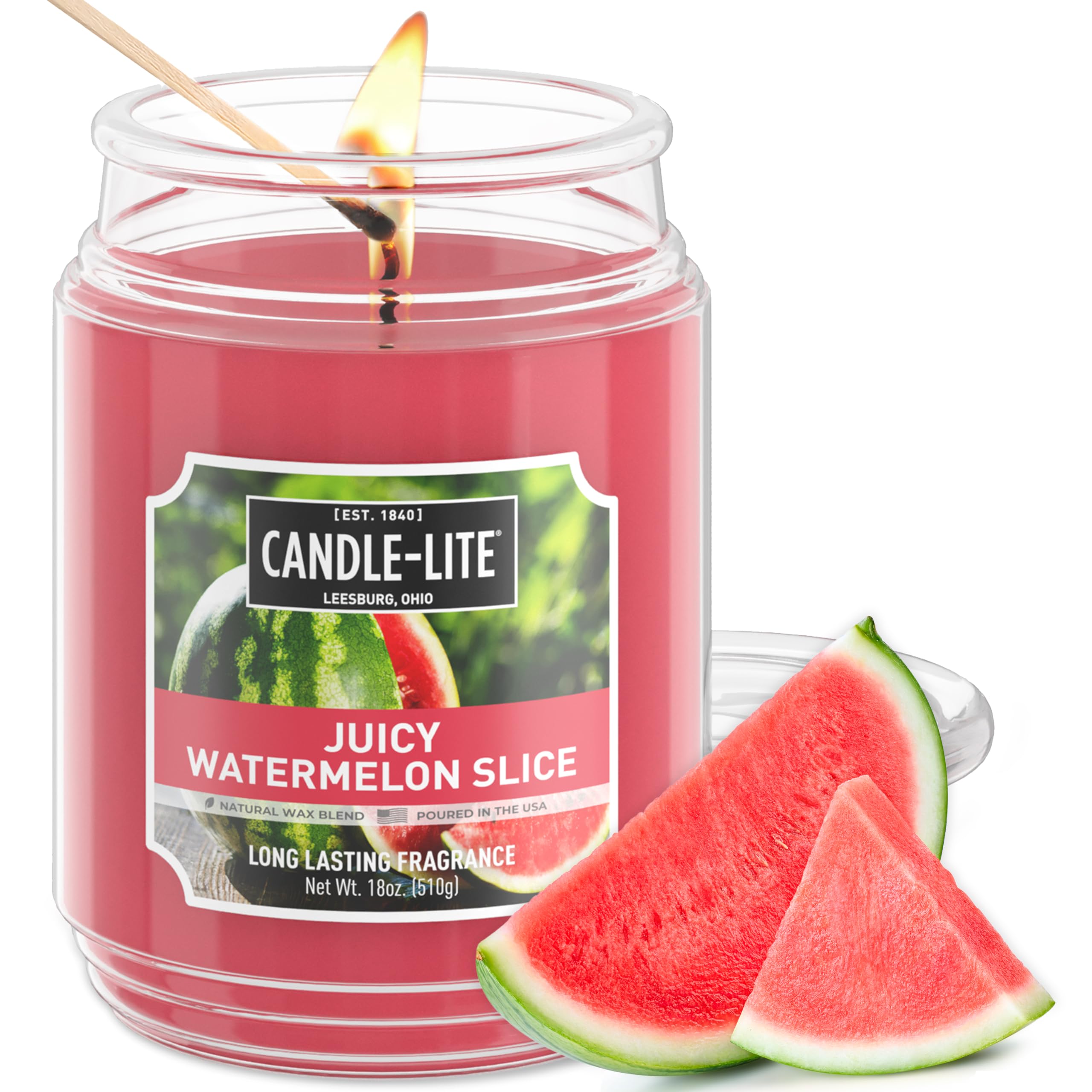 CANDLE-LITE Everyday Scented Juicy Watermelon Slice, One 18 oz. Single-Wick Aromatherapy Candle with 110 Hours of Burn Time, Red