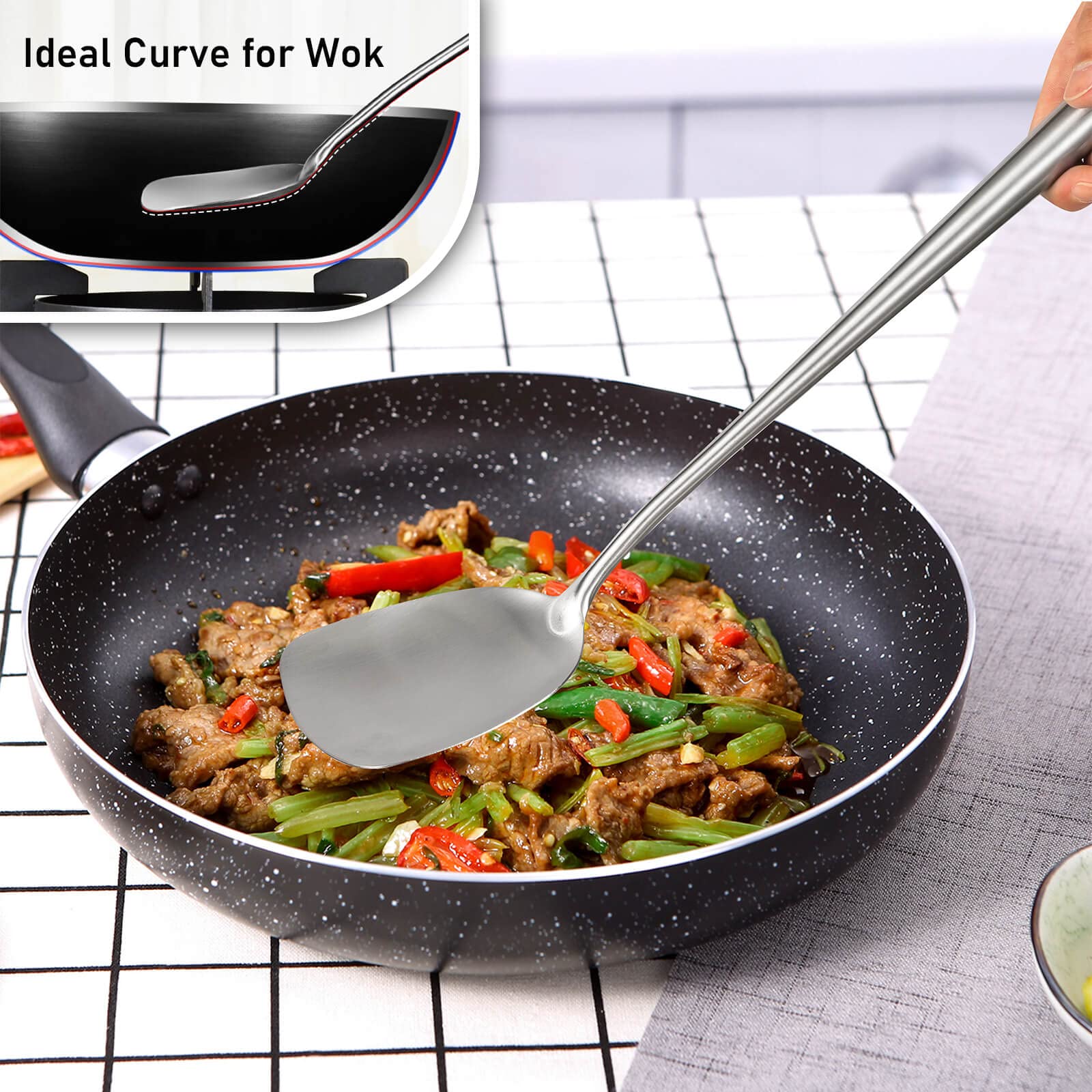 17Inch Wok Spatula And Ladle - 304 Stainless Steel Wok Tools Set, 2 Pieces All Metal Extra Long Handle Cooking Tools, Chinese Wo